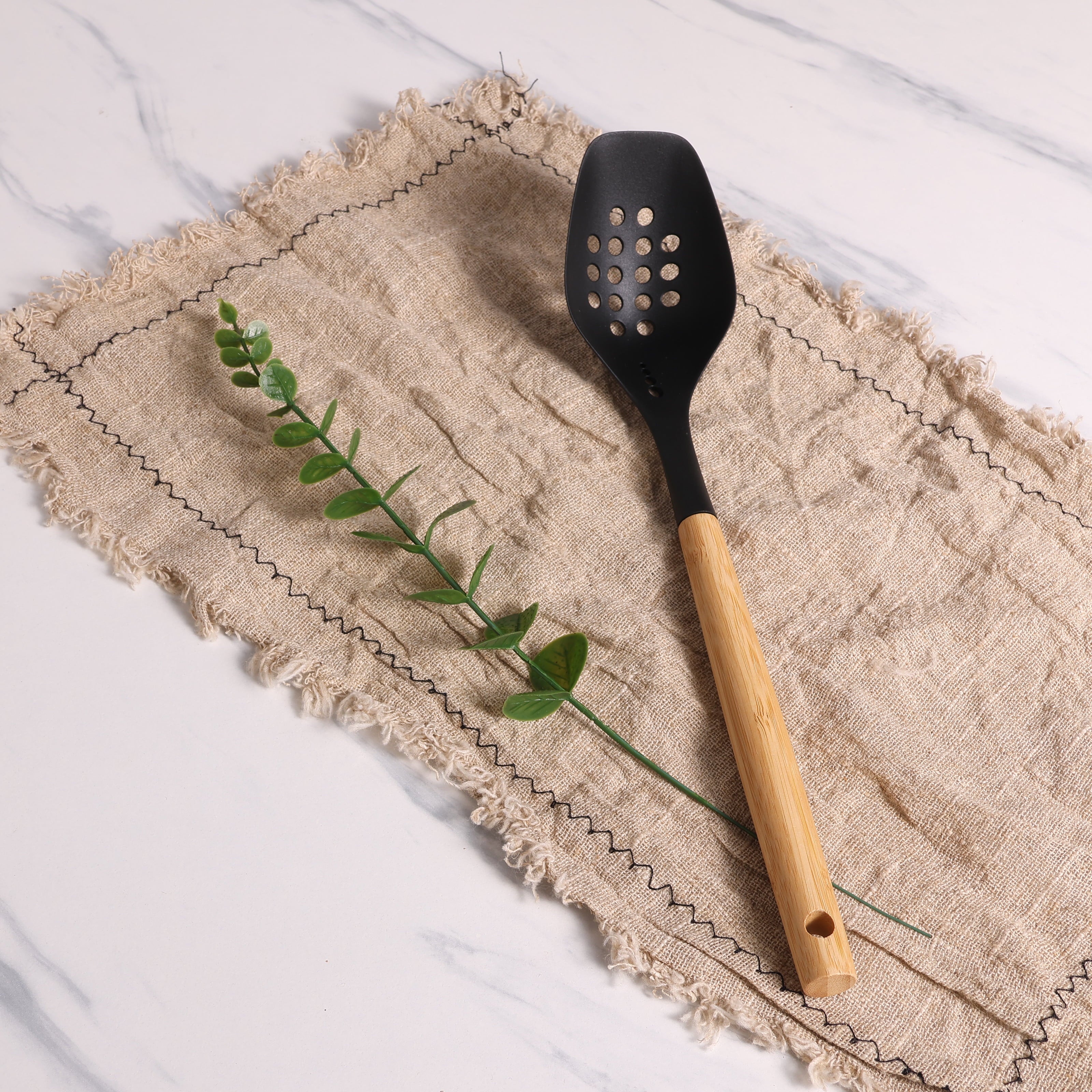 Professional Grade Cooking Spoon with Bamboo Handle, 12.6"2.7", & Bamboo, Black - Heavy Duty Stainless Steel Kitchen Shears Detail