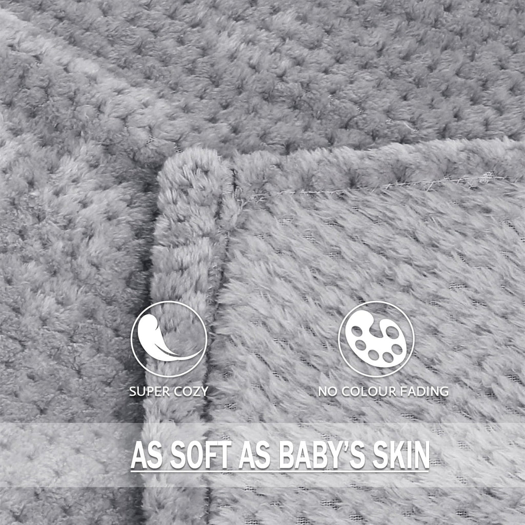 Cozy Fleece Waffle Textured Extra Large Fleece Blanket, Super Soft and Warm Throw Blanket for Couch, Sofa and Bed (Light Grey, 50... - Cozy Fleece Throw Blanket for Couch & Bed Detail
