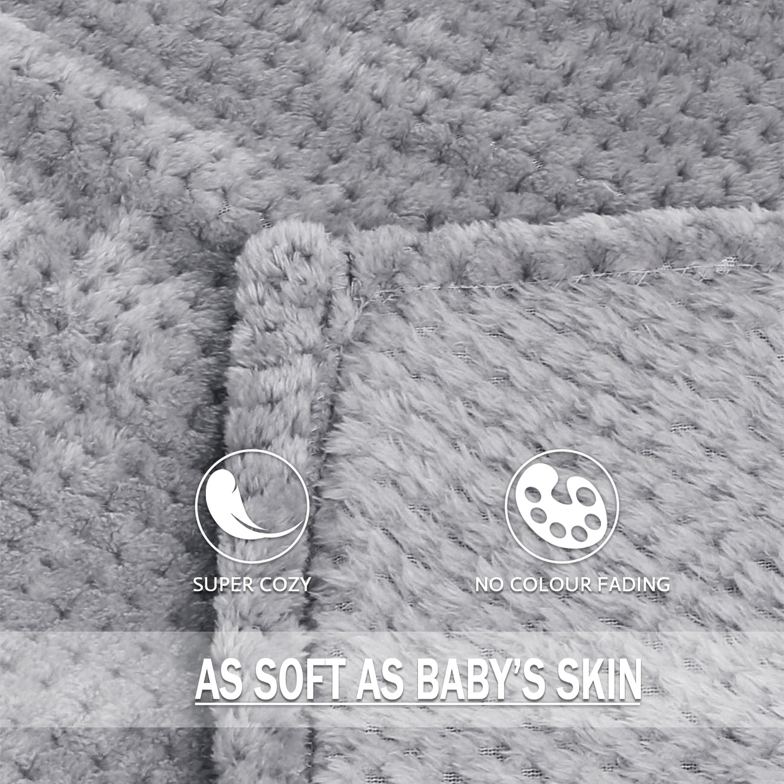 Cozy Fleece Waffle Textured Extra Large Fleece Blanket, Super Soft and Warm Throw Blanket for Couch, Sofa and Bed (Light Grey, 50... - Cozy Fleece Throw Blanket for Couch & Bed Detail