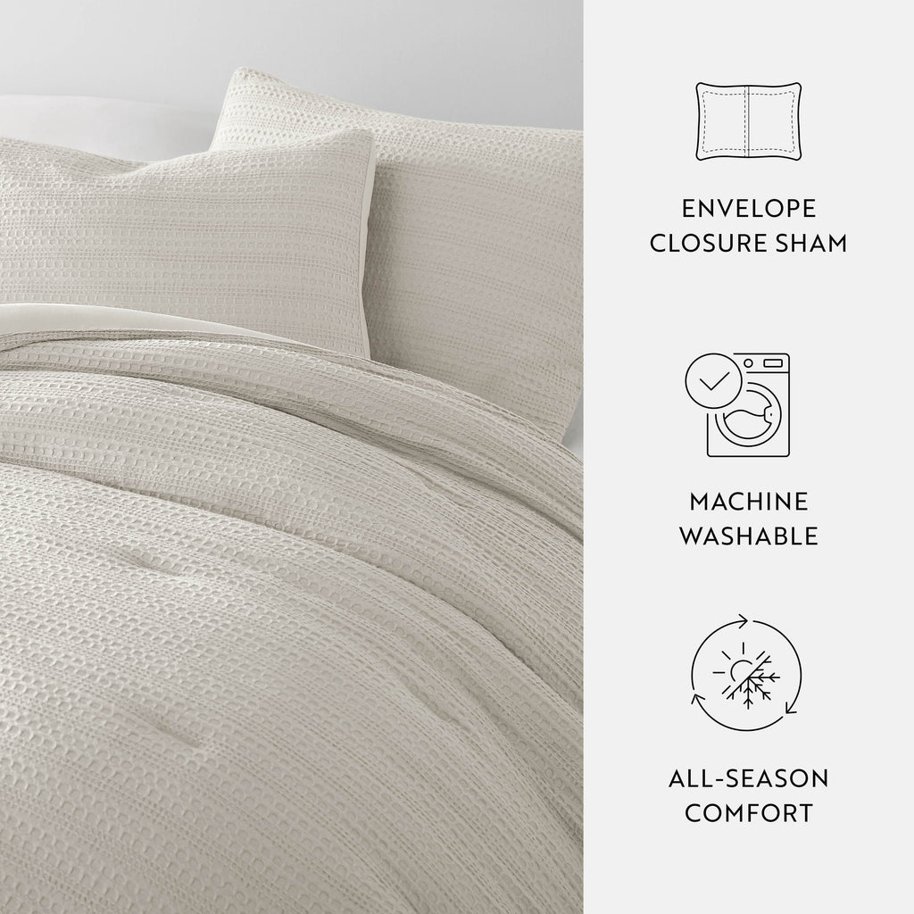Luxurious Quilted Textured Waffle Comforter Set ins Natural Waffle Comforter Bedding Sets, King/Cal King Size Bedding - Hypoallergenic Ultra-Fluffy Quilt for Winter Detail
