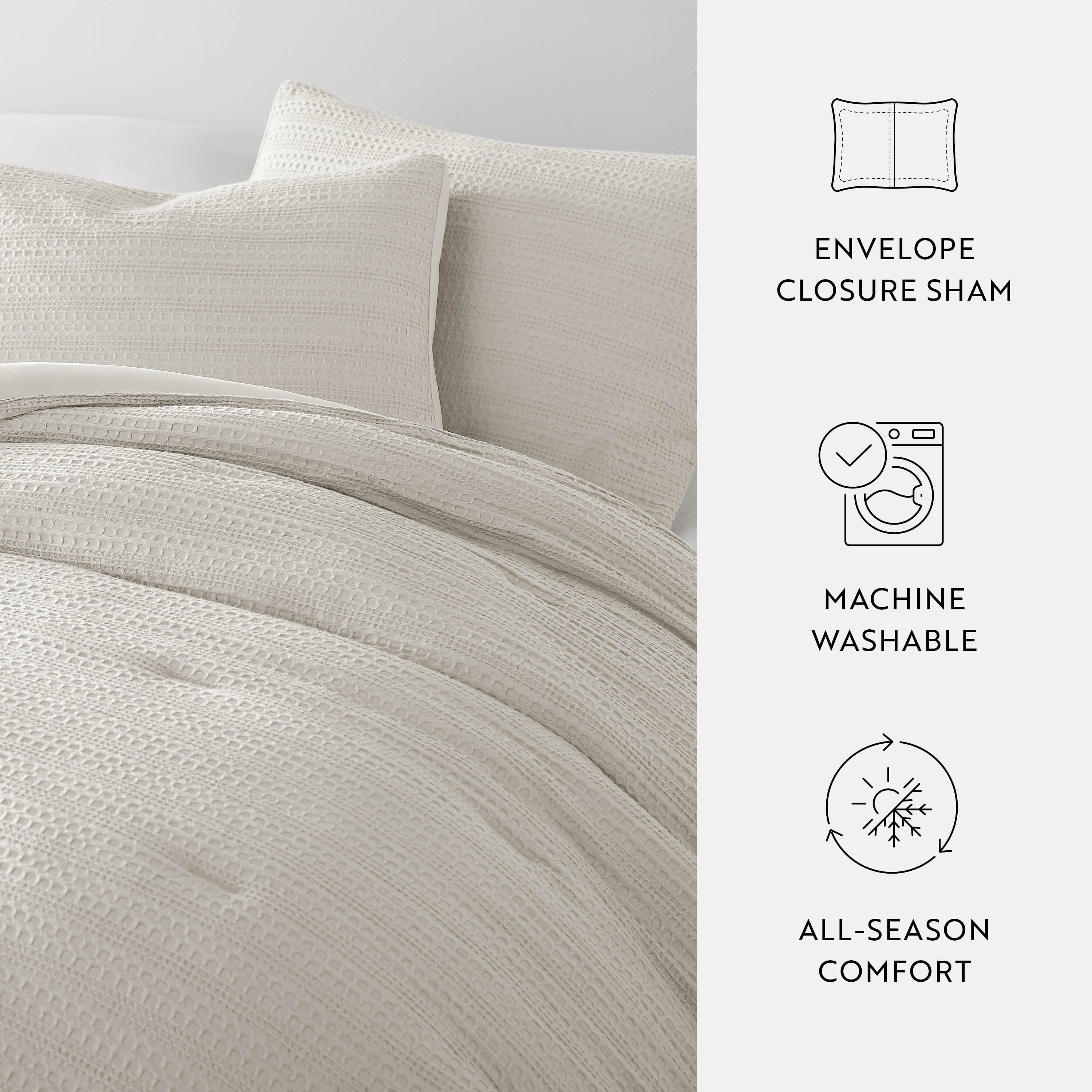Luxurious Quilted Textured Waffle Comforter Set ins Natural Waffle Comforter Bedding Sets, King/Cal King Size Bedding - Hypoallergenic Ultra-Fluffy Quilt for Winter Detail