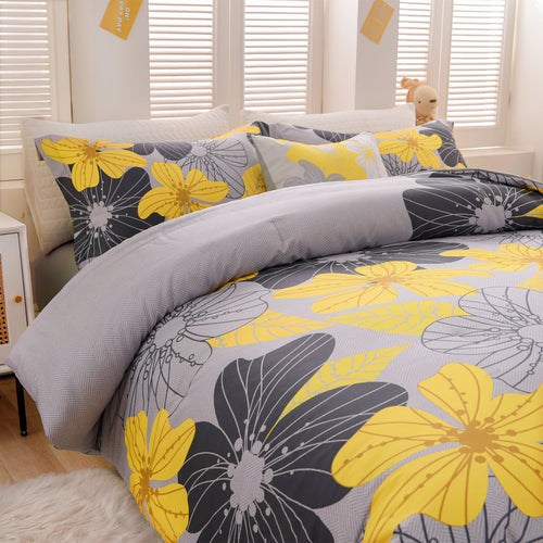 All-Season Yellow Floral Comforter Set Queen Flower Bed Set Adult Soft Botanical Boho Bedding Set - Hypoallergenic Ultra-Fluffy Quilt for Winter Detail