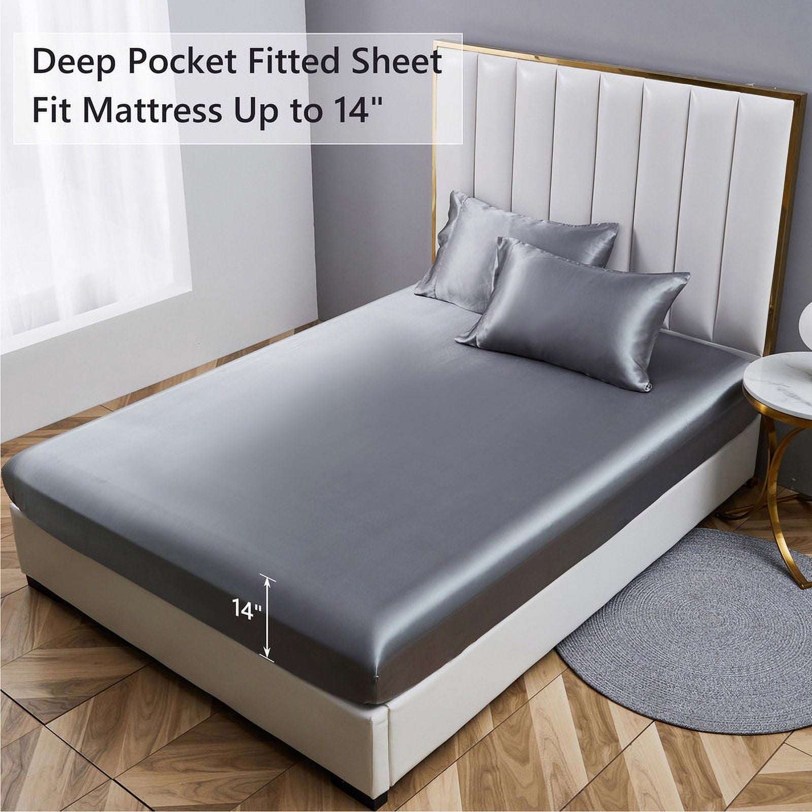 Breathable Luxury Luxury 5-Piece Satin Sheets Twin Silk Sheets Bed Sheet Set Ultra-Silky & Skin-Friendly Deep Pocket Bed Flat Fitted Sheet - Premium Ultra-Soft Pillowcase Pair for Sleeping Detail