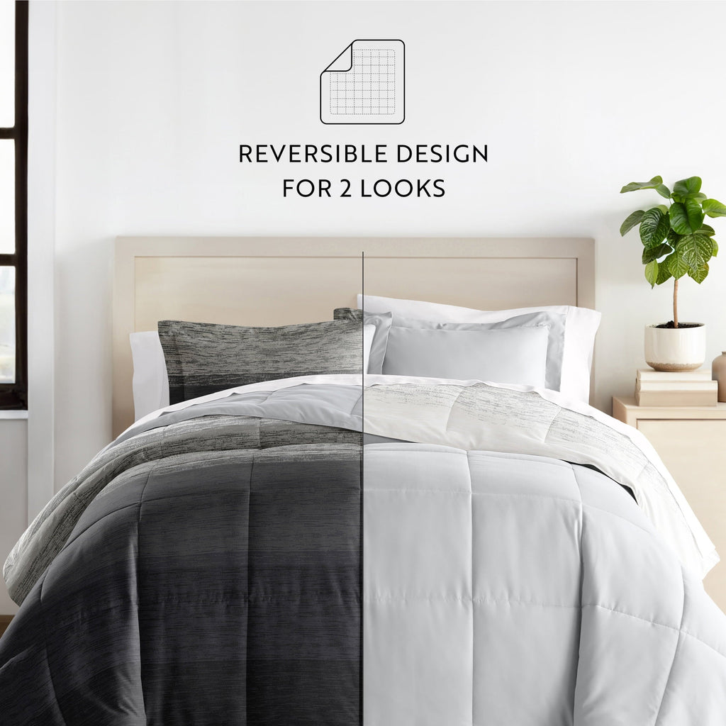 Luxurious Quilted All Season Ultra Soft Comforter Set Lightweight Bedding in Gray/Black Ombre for Full/Queen Size - All-Season Down Alternative Comforter Insert Detail
