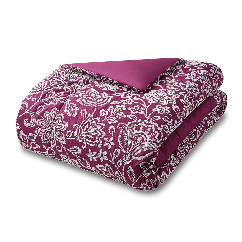 Luxurious Quilted 5-Piece Jacquard Comforter Set with Decor Pillow and Throw Purple Flocking Embroidery Bedding Set, Full/Queen - Hypoallergenic Ultra-Fluffy Quilt for Winter Detail