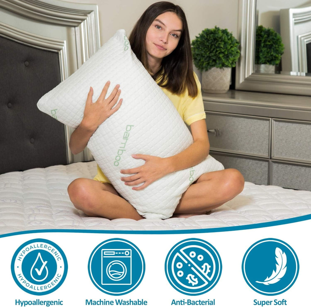 Orthopedic Support Queen Size Bamboo Pillow, Memory Foam Bed Pillows with Washable Pillowcases, Queen - Ergonomic Memory Foam Pillow for Neck Pain Support Detail