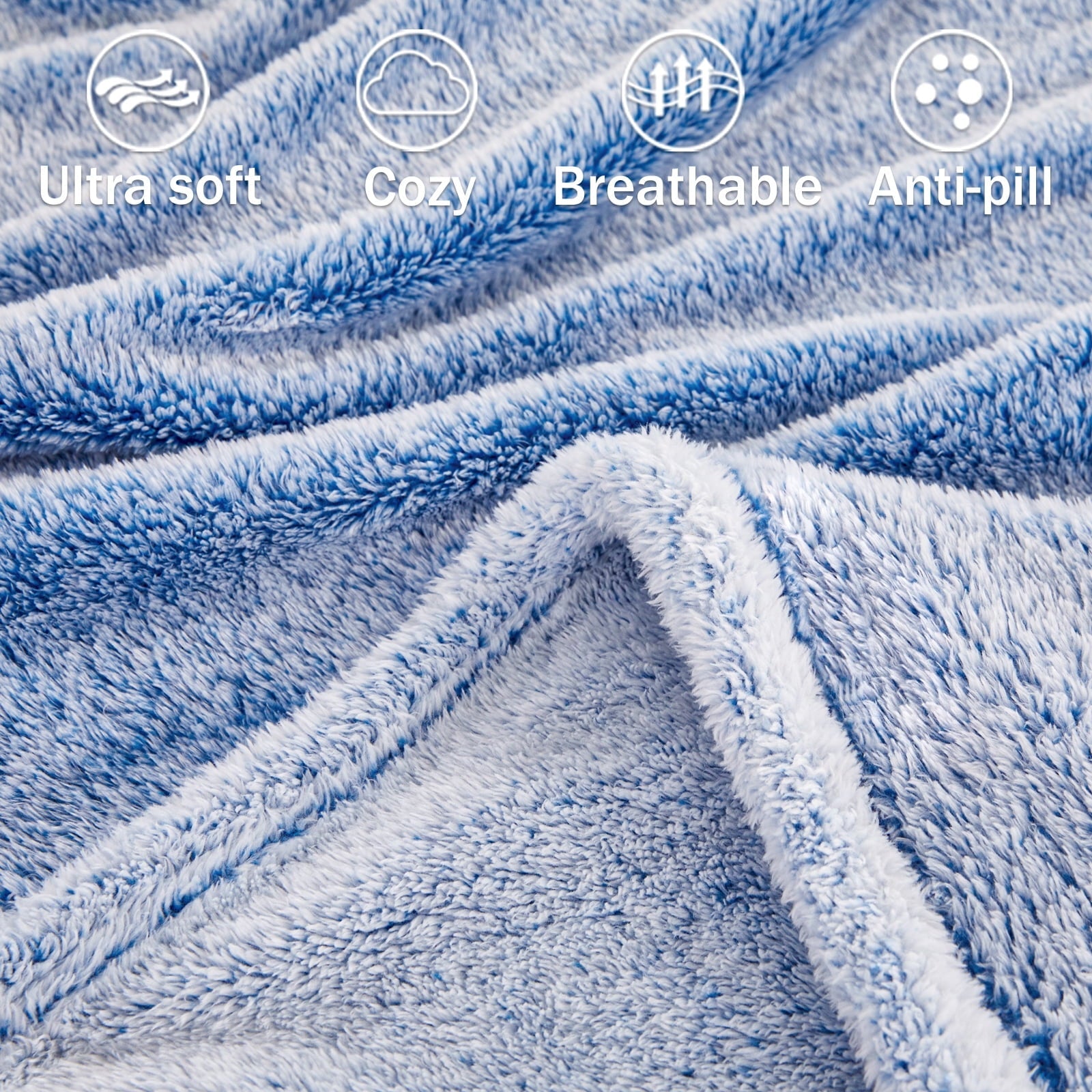 Reversible Sherpa Plush Fuzzy Large Fleece Throw Blanket (50" x 70", Mixed Cobalt Blue)- Soft, Warm and Lightweight - Luxury Knitted Decorative Throw Blanket with Fringes Detail