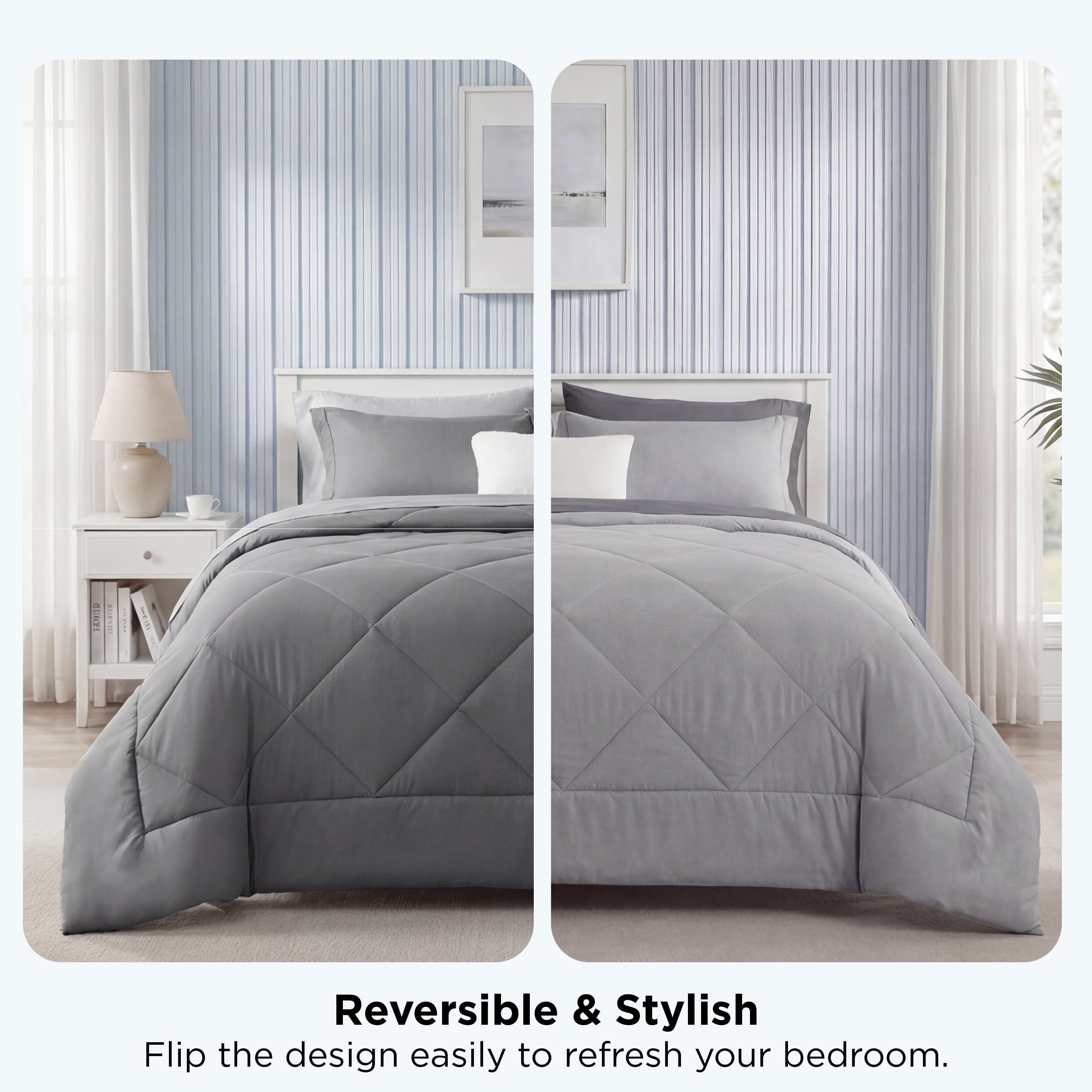 Hypoallergenic Cloud Queen Reversible Comforter Set - 7 Pieces Grey Bedding, Bed in a Bag with Alternative Comforter, Sheets, Pillowcases ... - Cloud-Like Soft Lightweight Bed Comforter Detail