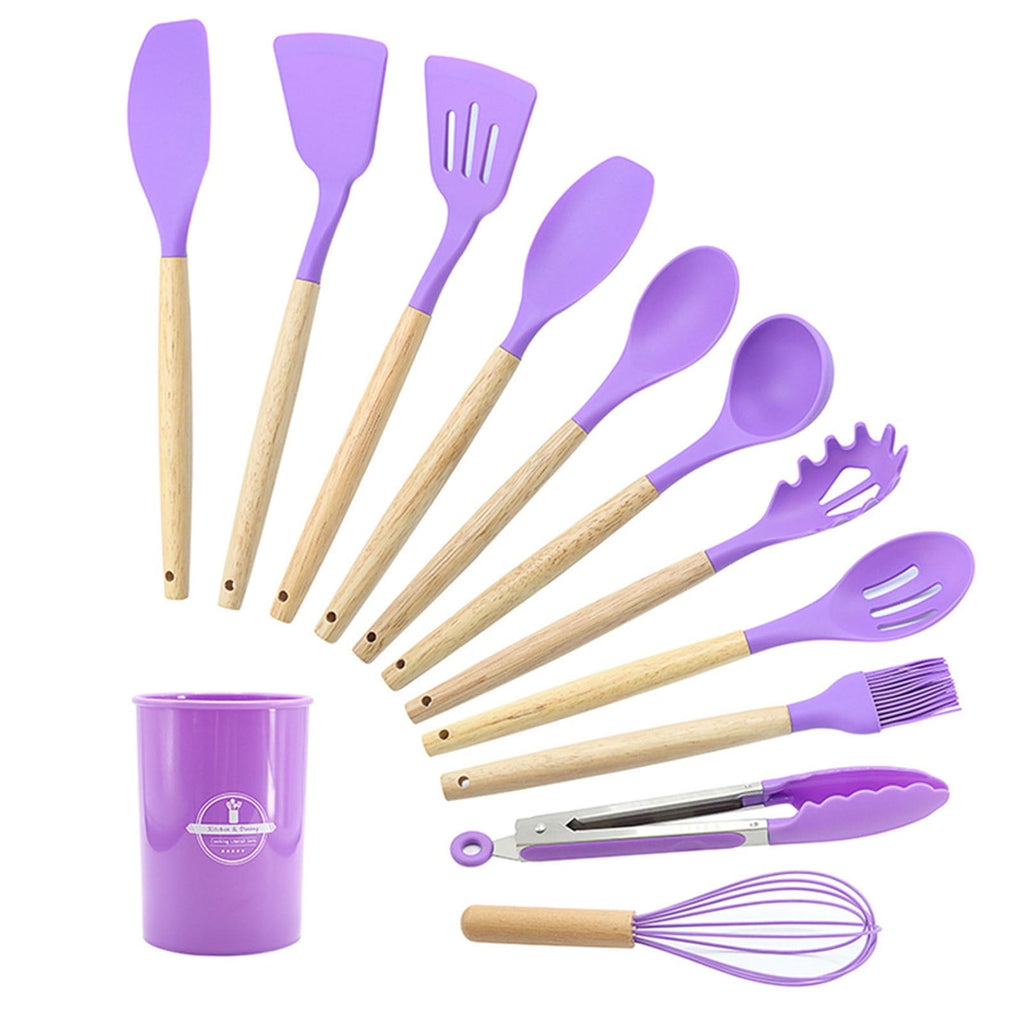 Ergonomic Cooking 12Pcs Cooking Kitchen Utensils Set with Holder,Wooden Handles Cooking Tool,BPA Free,Non Toxic Turner Tongs Spa... - Durable Turner & Ladle Utensil Set for Home Chefs Detail