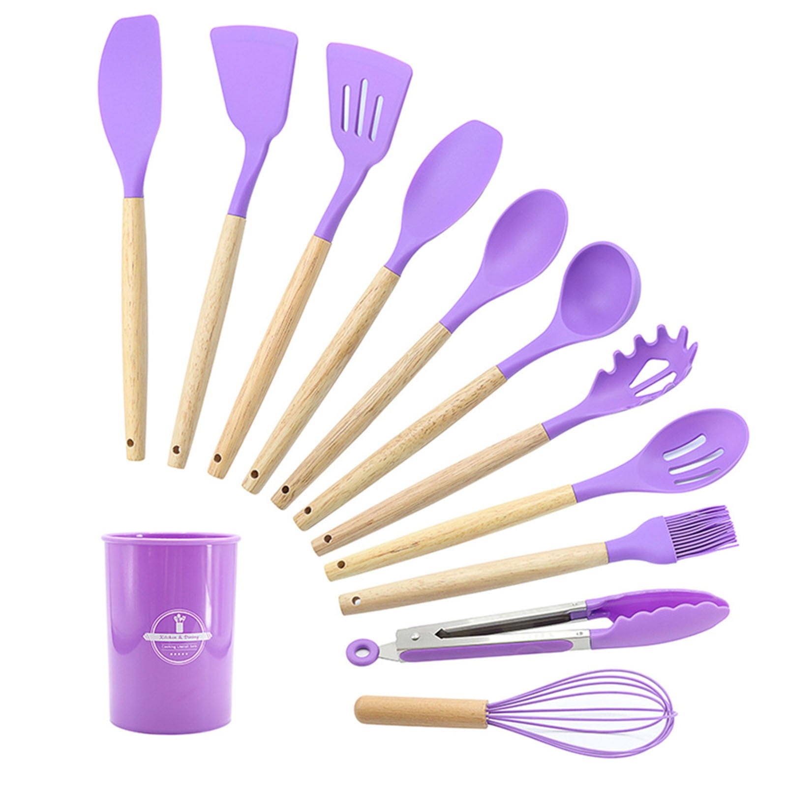 Ergonomic Cooking 12Pcs Cooking Kitchen Utensils Set with Holder,Wooden Handles Cooking Tool,BPA Free,Non Toxic Turner Tongs Spa... - Durable Turner & Ladle Utensil Set for Home Chefs Detail