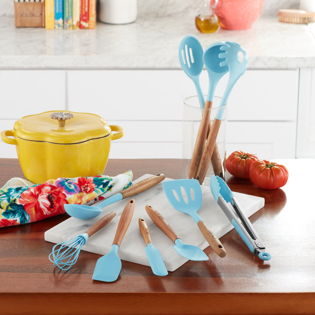 High-Precision 10-Piece Silicone and Acacia Wood Handle Cooking Utensils Set, Blue - Professional Kitchen Tool for Culinary Enthusiasts Detail