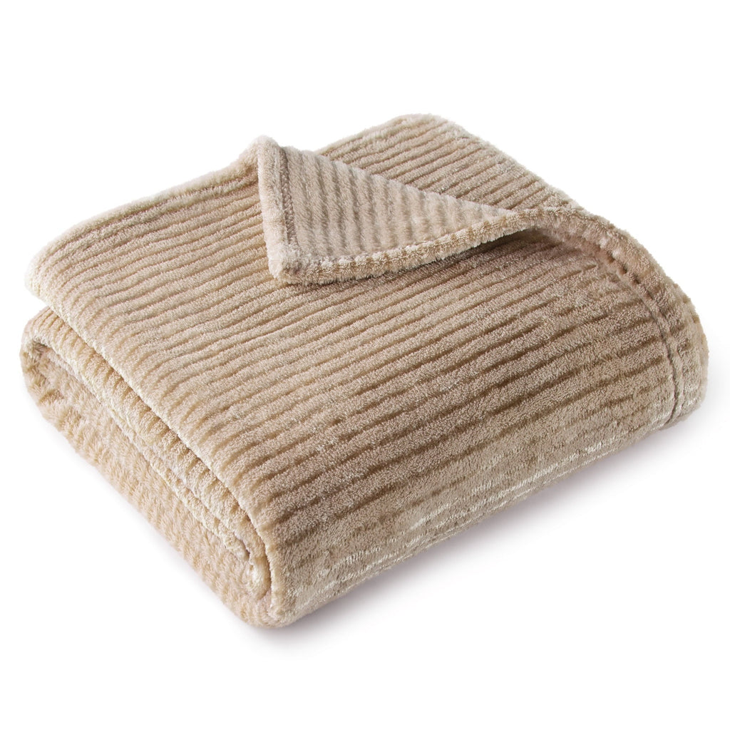 Reversible Sherpa Soft Throw Blanket, 50"x60", Camel - Luxury Knitted Decorative Throw Blanket with Fringes Detail