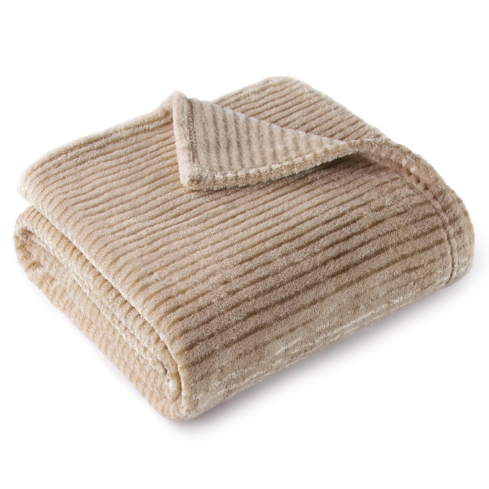 Reversible Sherpa Soft Throw Blanket, 50"x60", Camel - Luxury Knitted Decorative Throw Blanket with Fringes Detail