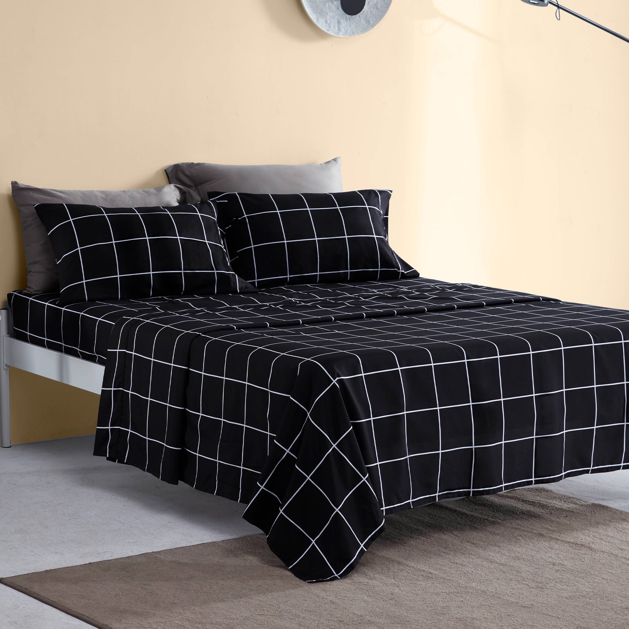 Ultra-Soft Full Bed Sheet Set, 4 Pieces Breathable & Super Soft, Easy Care Printed Microfiber with Deep Pocket & Envelope Closur... - Luxury Bed Sheet Set with Deep Pockets Detail