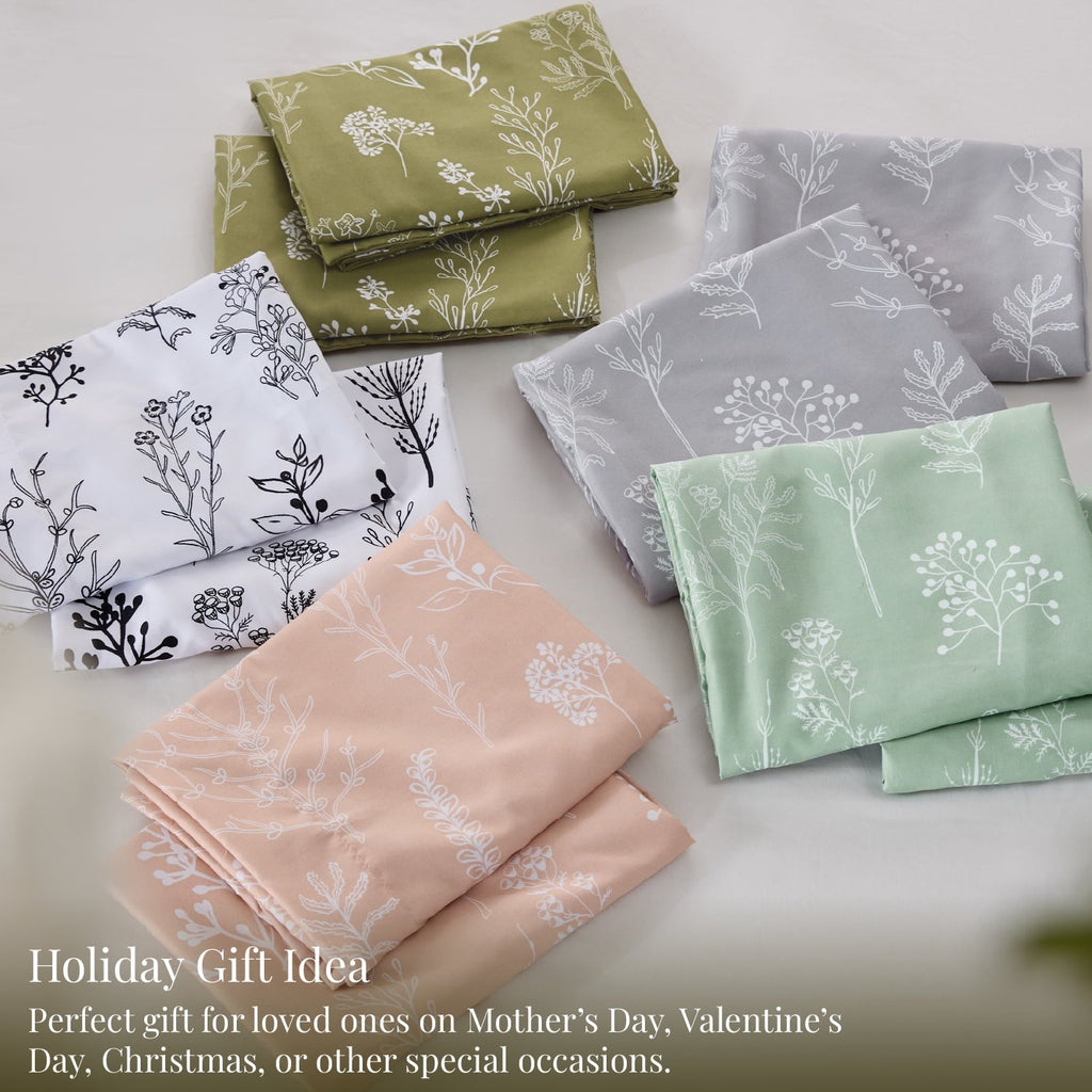 All-Season 3 Pieces Sage Green Floral Comforter Sets, 1 Botanical Flowers Reversible Comforter and 2 Pillow Shams, Queen Size Be... - All-Season Down Alternative Comforter Insert Detail
