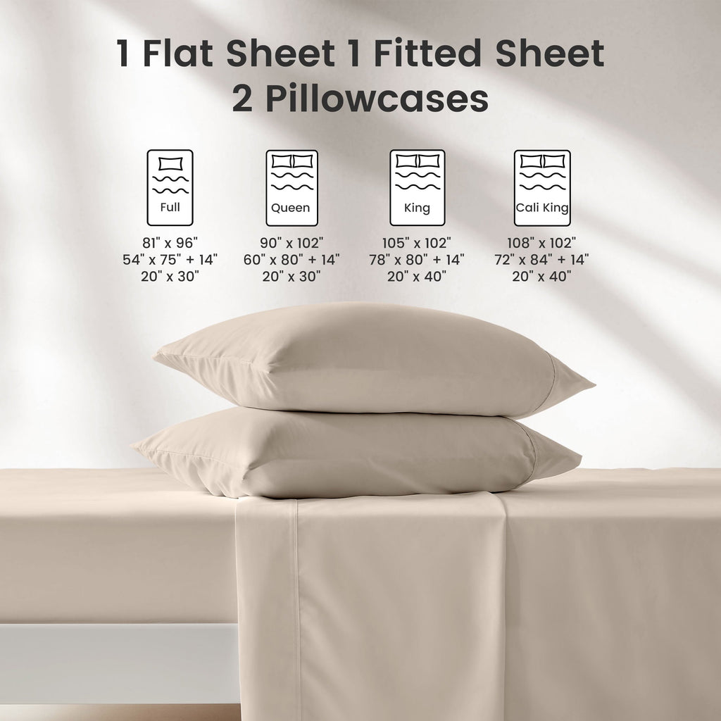 Breathable Luxury Bed Sheet Sets,Ultra Soft Breathable Luxury 4 Piece, (Beige, Queen) - Premium Ultra-Soft Pillowcase Pair for Sleeping Detail