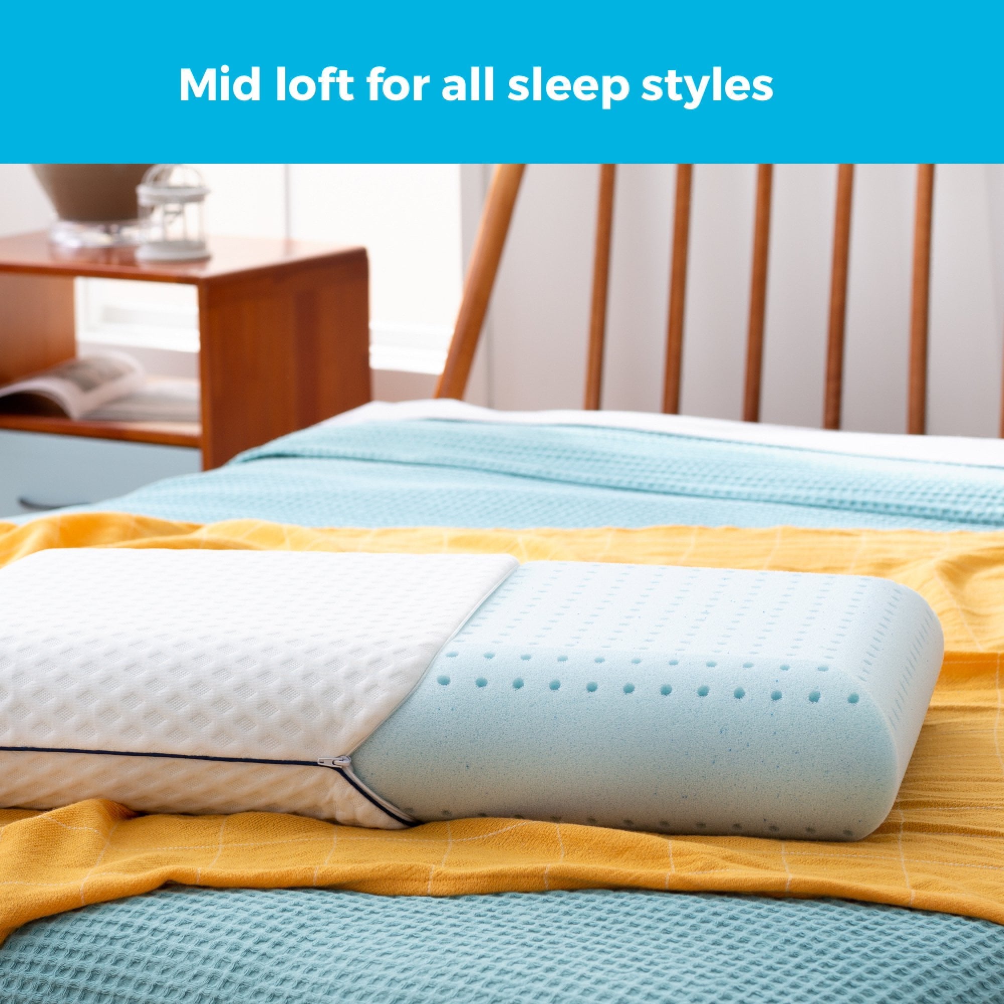 Hotel Collection Medium Feel Standard Size Ventilated Gel Memory Foam Bed Pillow with Washable Cover and Temperature Regulating Infusion - Decorative Throw Pillow Cushion for Sofa & Bed Detail
