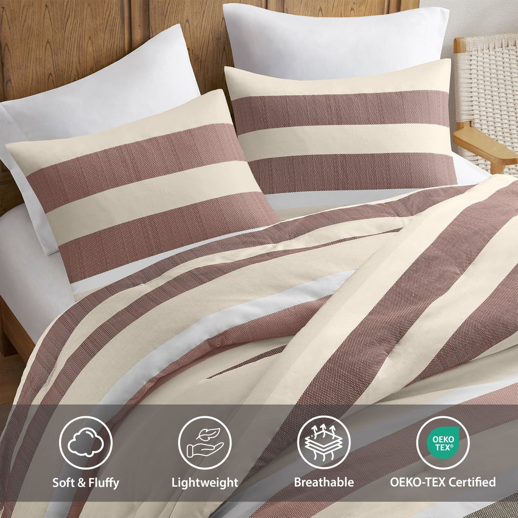 Fluffy Down Alternative 2-Piece Comforter Sets, Reversible Striped Comforter Set for Dorm, Lightweight All Season Bedding Set with Pillow Sha... - Cloud-Like Soft Lightweight Bed Comforter Detail