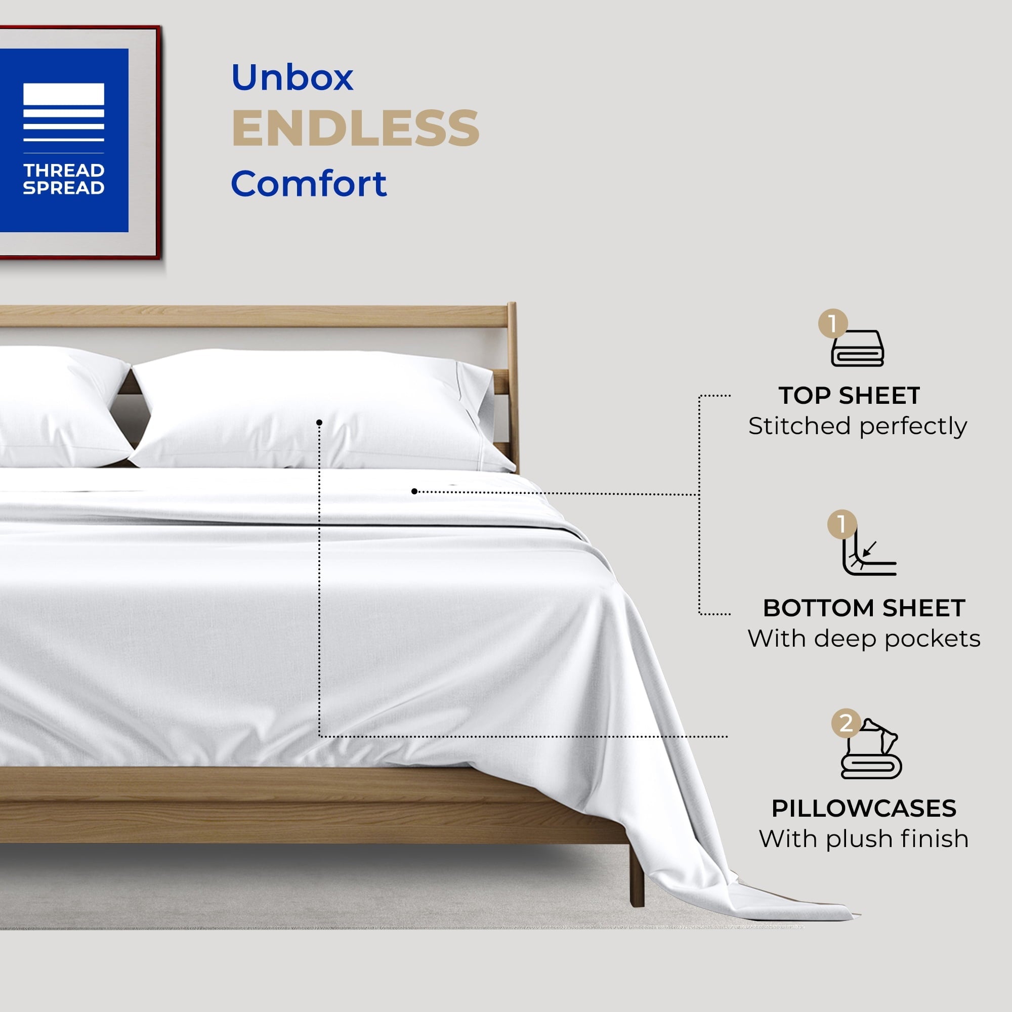 Premium Egyptian Cotton King Size Cotton Sheets Set - 400 Thread Count 4 PC 100% Cotton Sheets for King Bed, 16 In Deep Pocket King Size Cott... - Luxury Bed Sheet Set with Deep Pockets Detail