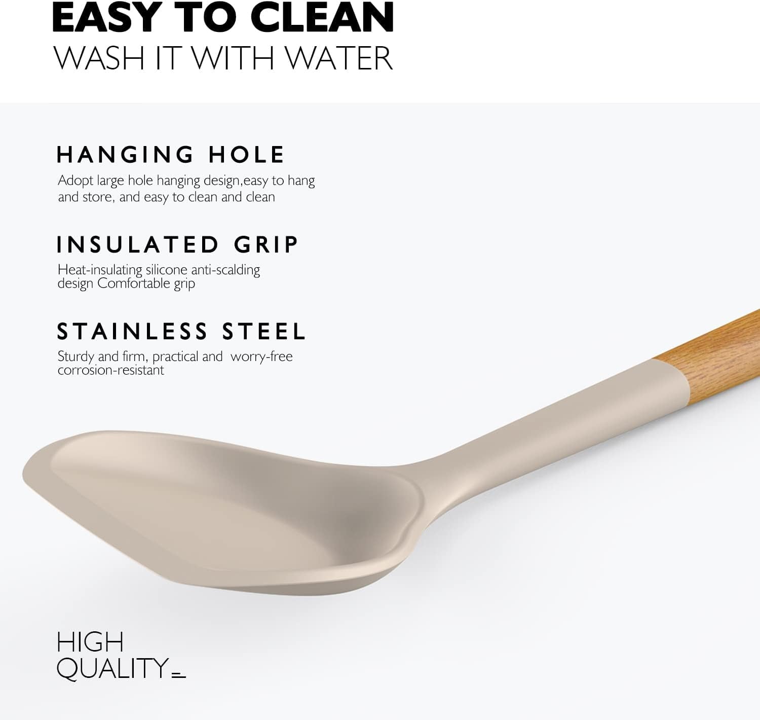 Durable Steel Large Silicone Cooking Utensils - Heat Resistant Kitchen Utensil Set with Wooden Handles, Spatula,Turner, Slotted Spo... - High-Precision Culinary Tool for Baking & Cooking Detail