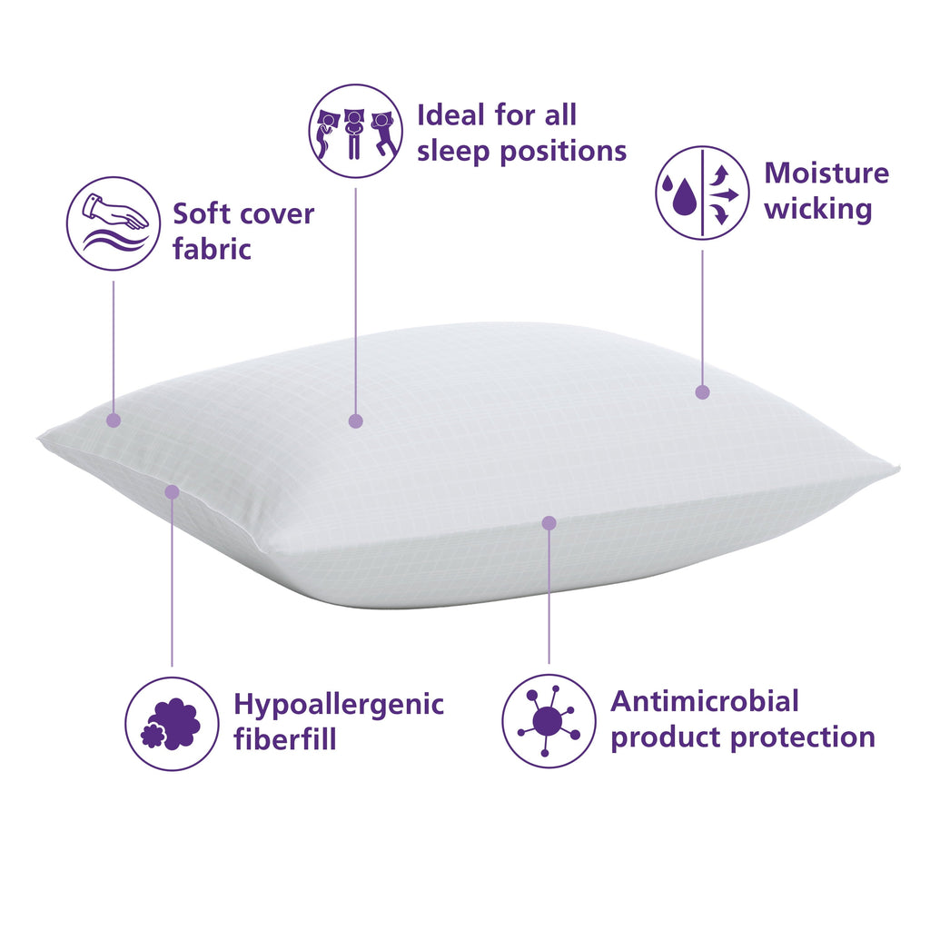 Orthopedic Support Comfort Complete Bed Pillow, Standard/Queen, White- All Positions Antimicrobial - Decorative Throw Pillow Cushion for Sofa & Bed Detail