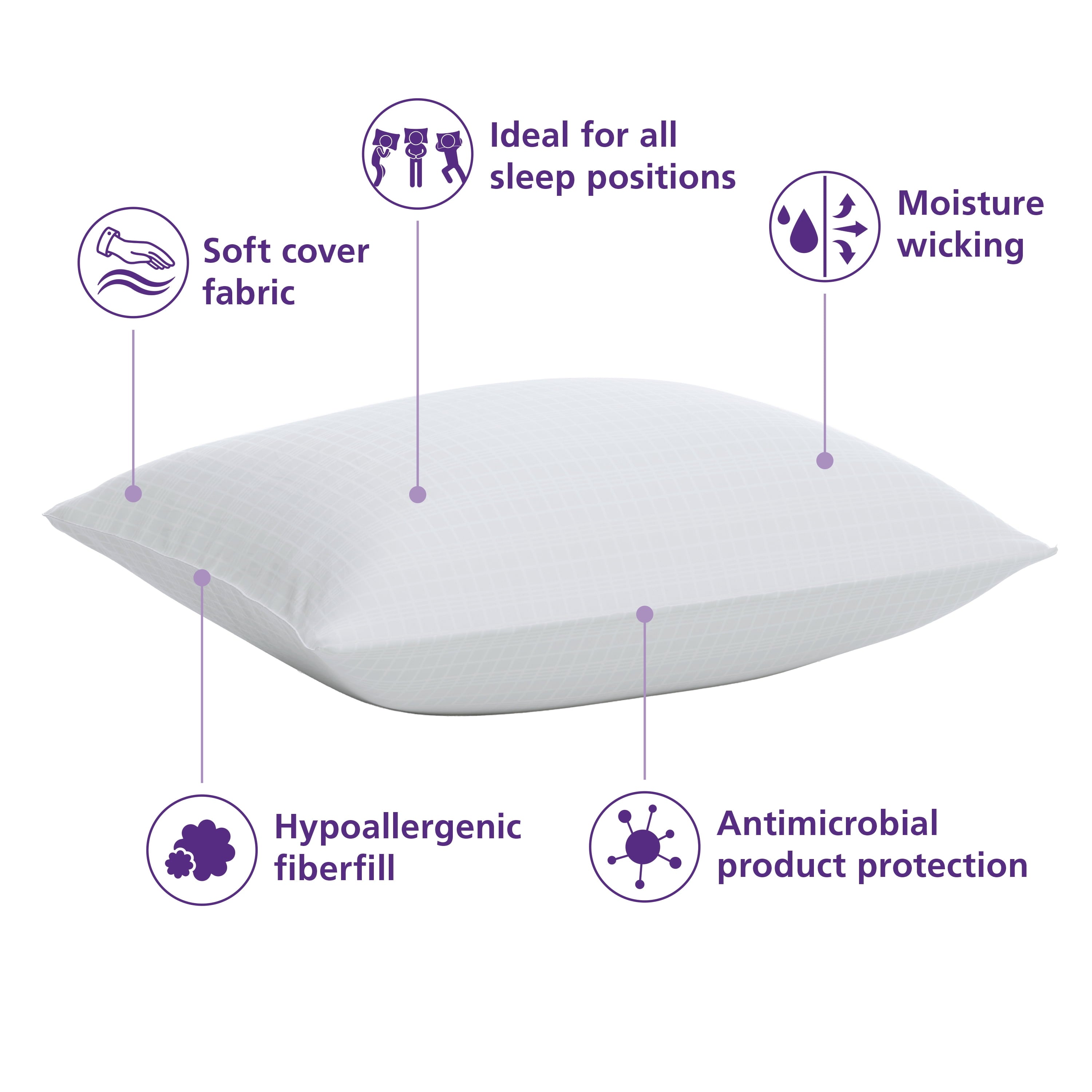 Orthopedic Support Comfort Complete Bed Pillow, Standard/Queen, White- All Positions Antimicrobial - Decorative Throw Pillow Cushion for Sofa & Bed Detail