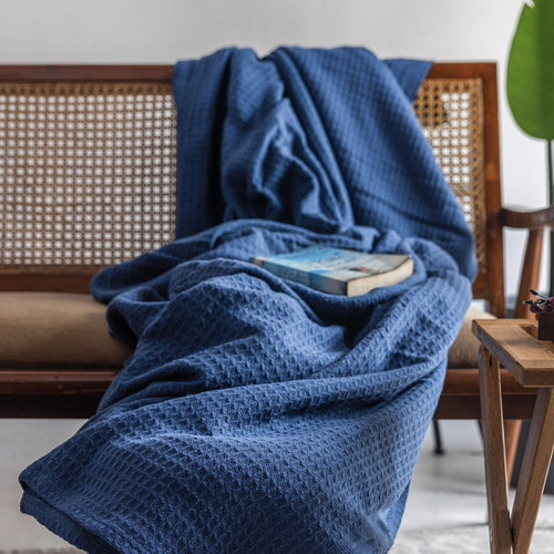 Cozy Fleece Twin Waffle Throw Blanket for Couch (68" x 92"), 100% Cotton Throw Blankets for Bed, Waffle Blanket for Bed (Navy) - Cozy Fleece Throw Blanket for Couch & Bed Detail