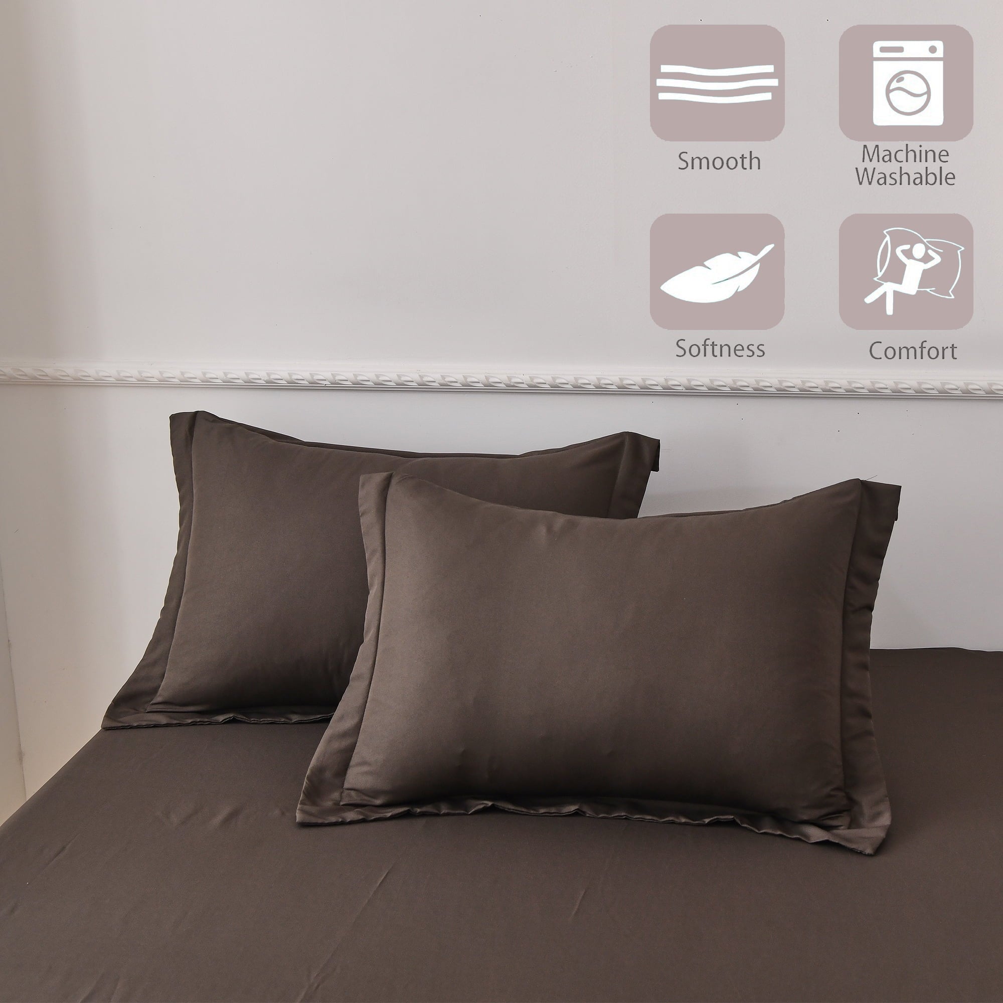Wrinkle-Resistant Bed Sheets Set 4 Piece Queen/Full Sheet Set Brown Gray Cotton Blend Fitted Sheet, Flat Sheet & 2 Pillowcases Bedding Set - Breathable Egyptian Cotton Flat & Fitted Sheets Detail
