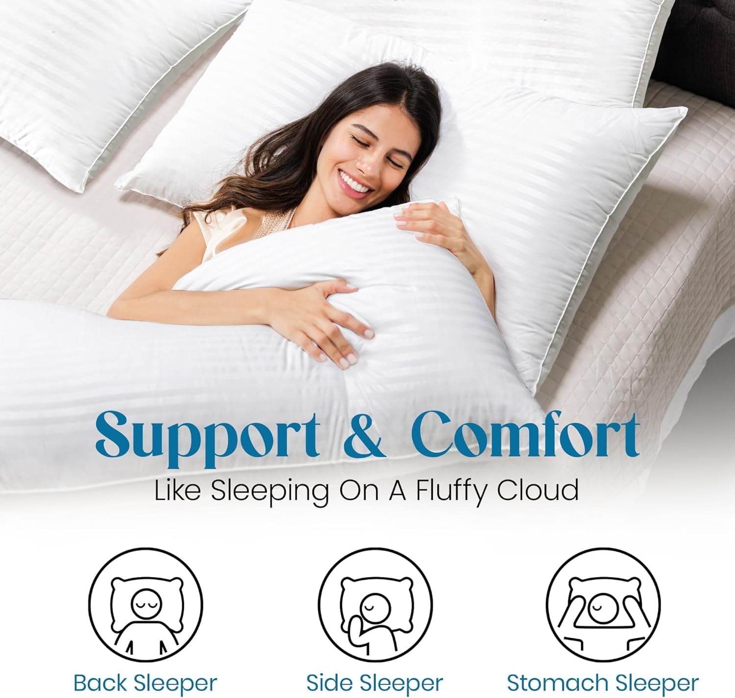 Orthopedic Support Pillow for Beds 2 Pack Queen Size Pillows Set of 2 Hypoallergenic Hotel Down Alternative Pillow for Side and Back Sle... - Ergonomic Memory Foam Pillow for Neck Pain Support Detail