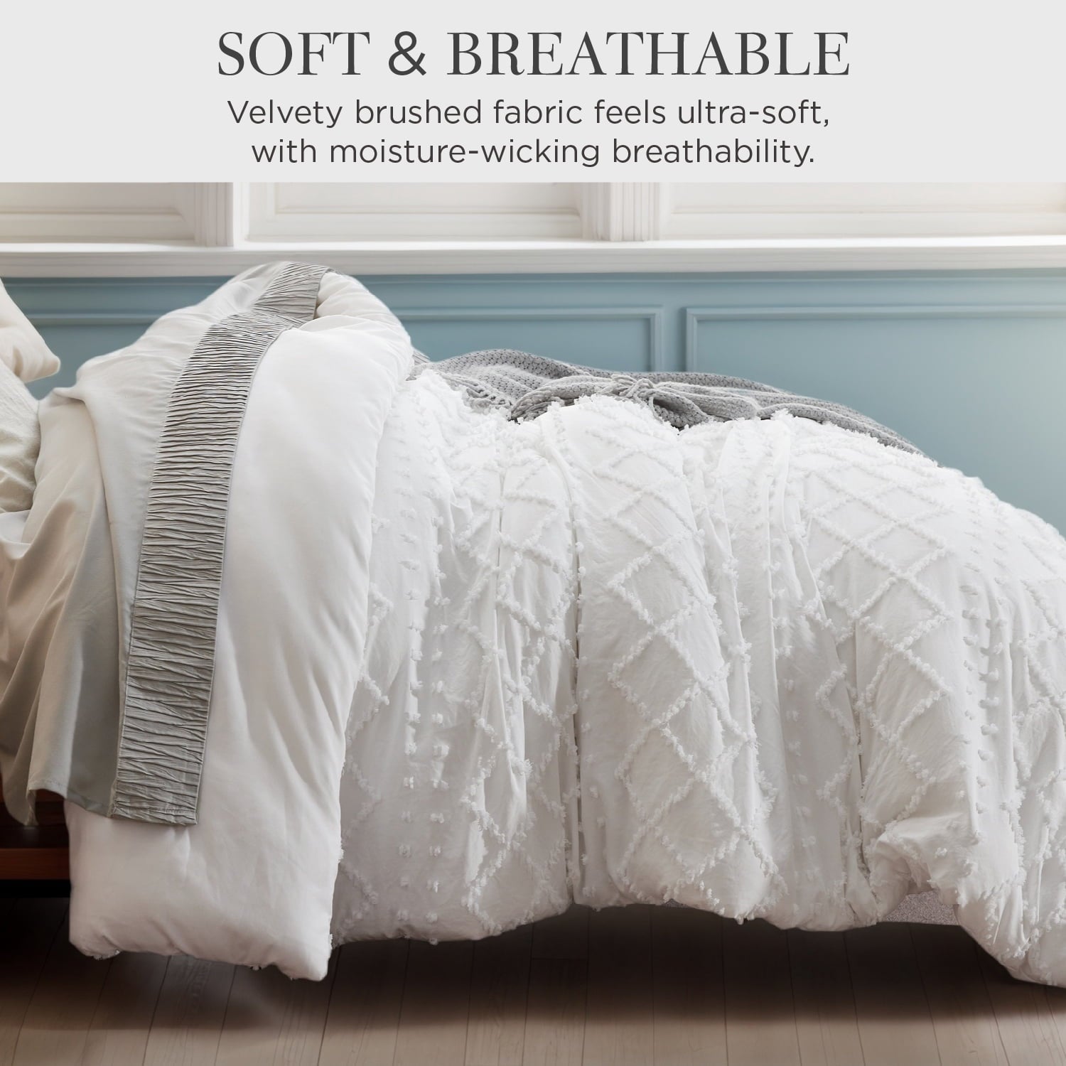 Fluffy Down Alternative Queen Comforter Set, Boho Tufted Shabby Chic Bedding Comforter Set, 3 Pieces Farmhouse Bed Set for All Seasons, White... - Cloud-Like Soft Lightweight Bed Comforter Detail