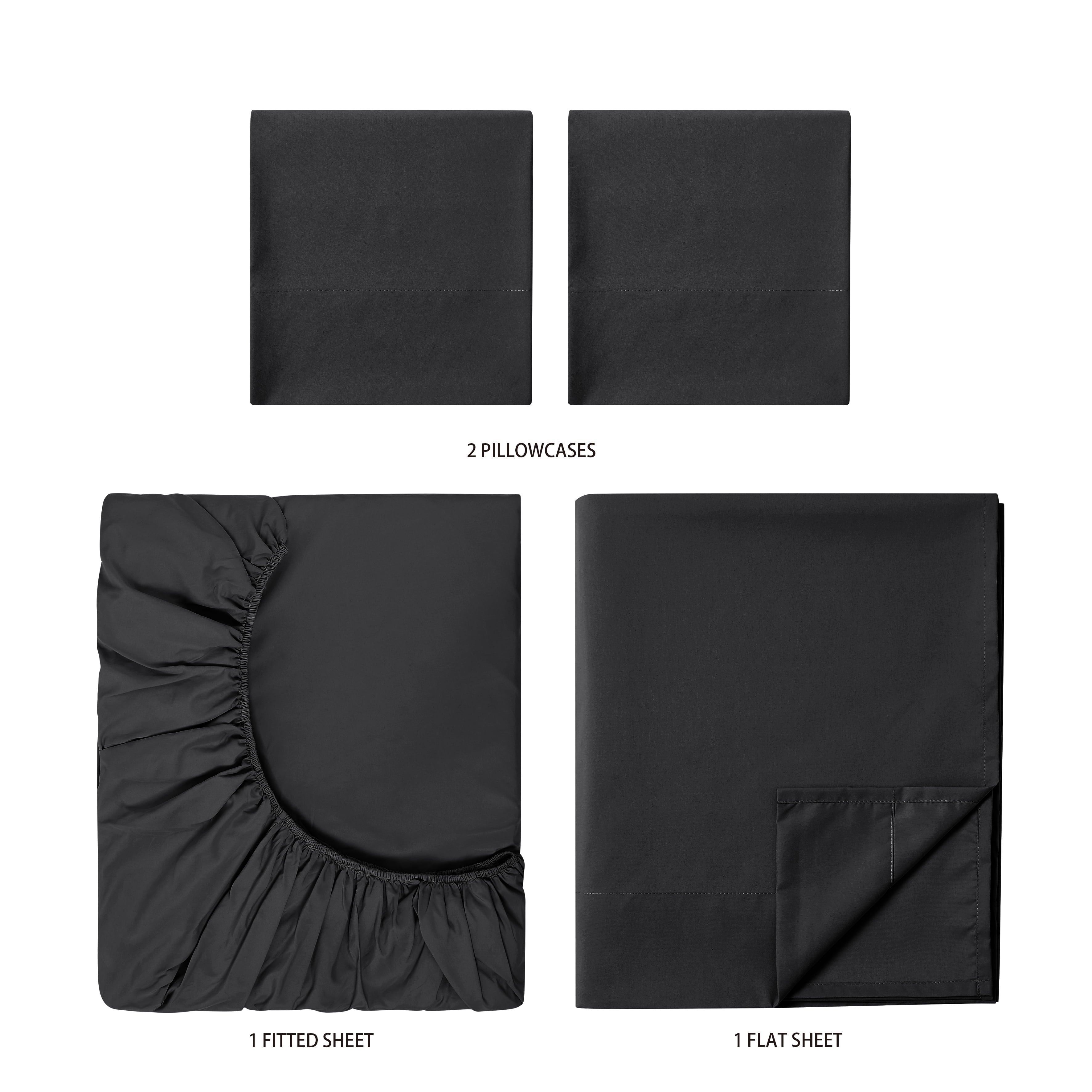 Cooling Sateen Microfiber Bed Sheet Set, Queen, Rich Black, 4 Piece - Luxury Bed Sheet Set with Deep Pockets Detail
