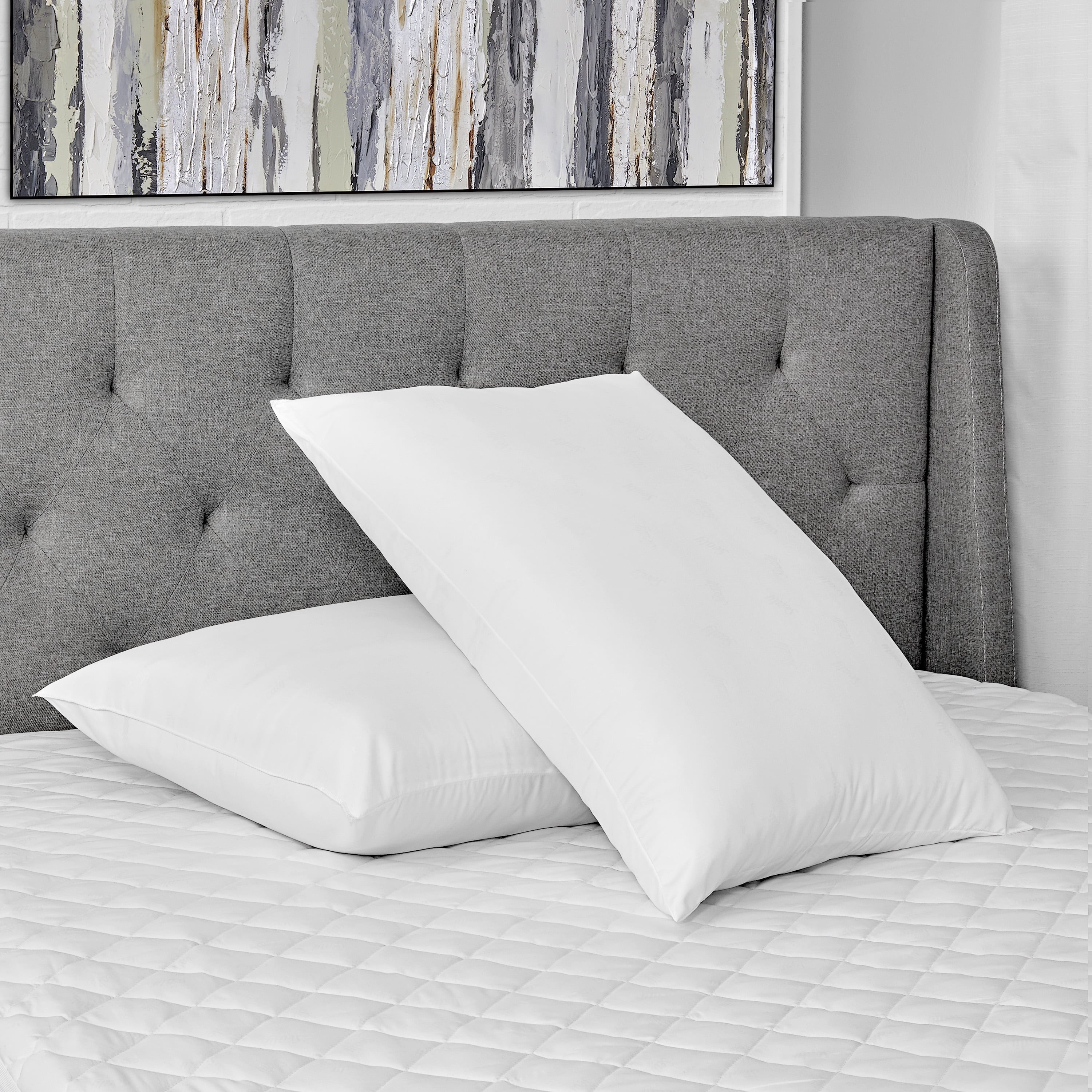 Hotel Collection Cotton Fresh Bed Pillow, S/Q, White- 2 Pack Antimicrobial Allergy Defense Fabric - Decorative Throw Pillow Cushion for Sofa & Bed Detail