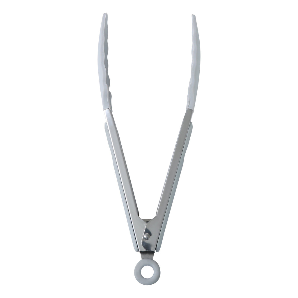 Heavy Duty 9" Stainless Steel and Silicone Locking Tongs, Soft Grip Handle, Grey Flannel - High-Precision Culinary Tool for Baking & Cooking Detail