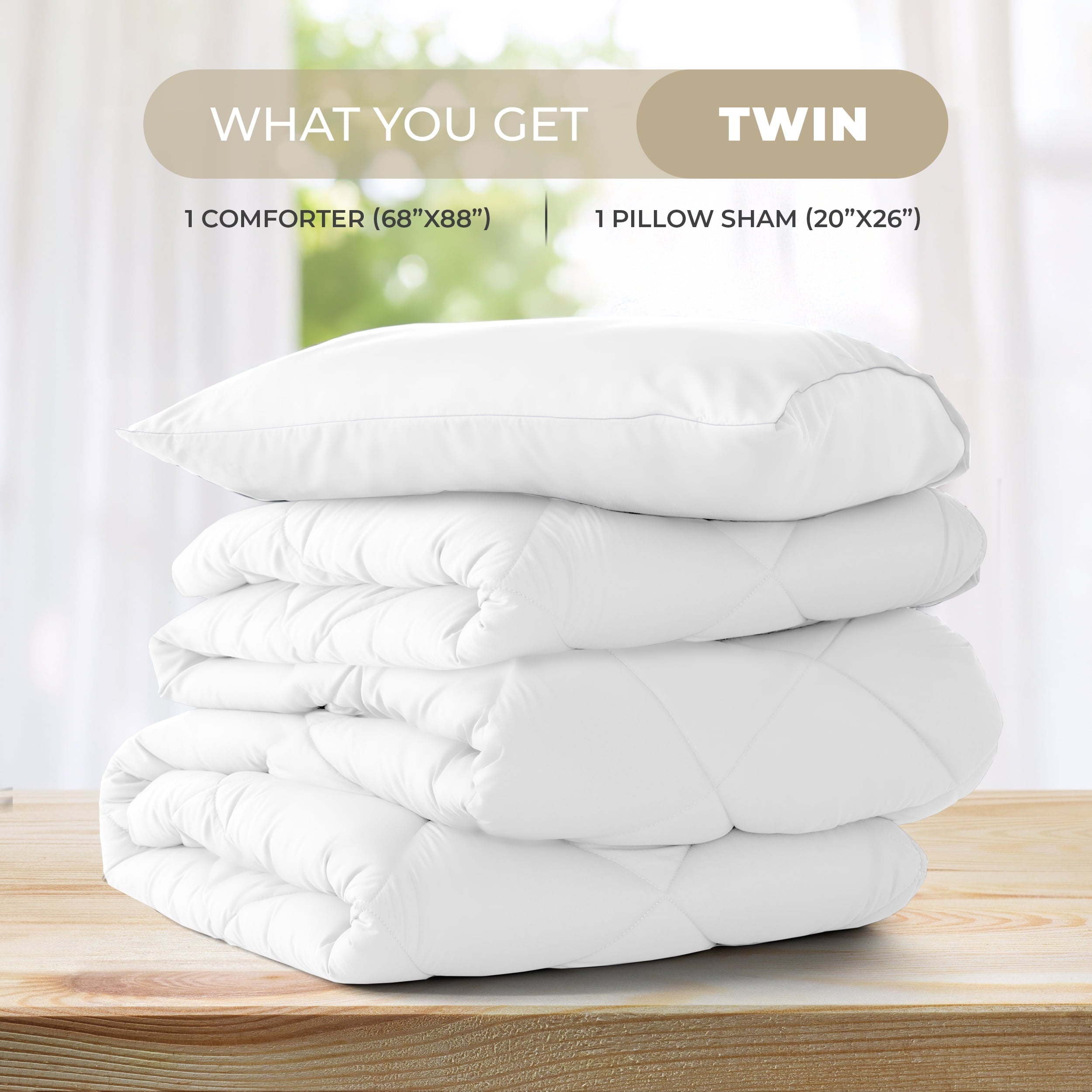 All-Season Lux Decor All-Season Comforter Sets Twin Size 2 PC, Reversible Bedding Set with Diamond Quilted Design Comforter and ... - All-Season Down Alternative Comforter Insert Detail