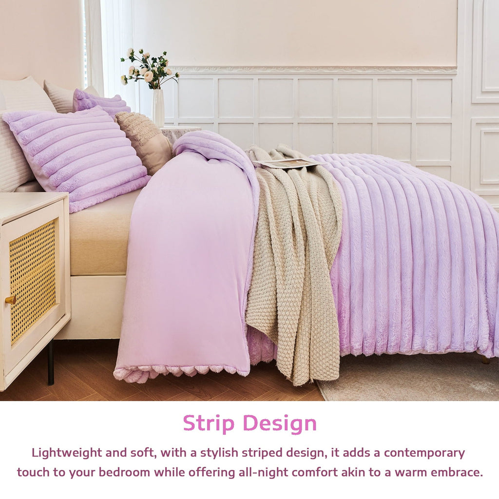 Fluffy Down Alternative Fleece Twin Comforter Set, Light Purple Super Soft Furry Plush Bedding, Luxury Fluffy Fuzzy Heavy Bed Set for Winter ... - Hypoallergenic Ultra-Fluffy Quilt for Winter Detail