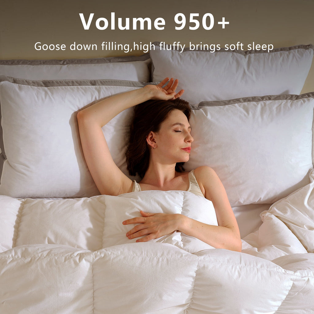 Orthopedic Support Goose Feather Down Pillows Queen Size Set of 2, 100% Cotton Cover Hotel Collection Bed Pillows，20"x28" - Decorative Throw Pillow Cushion for Sofa & Bed Detail