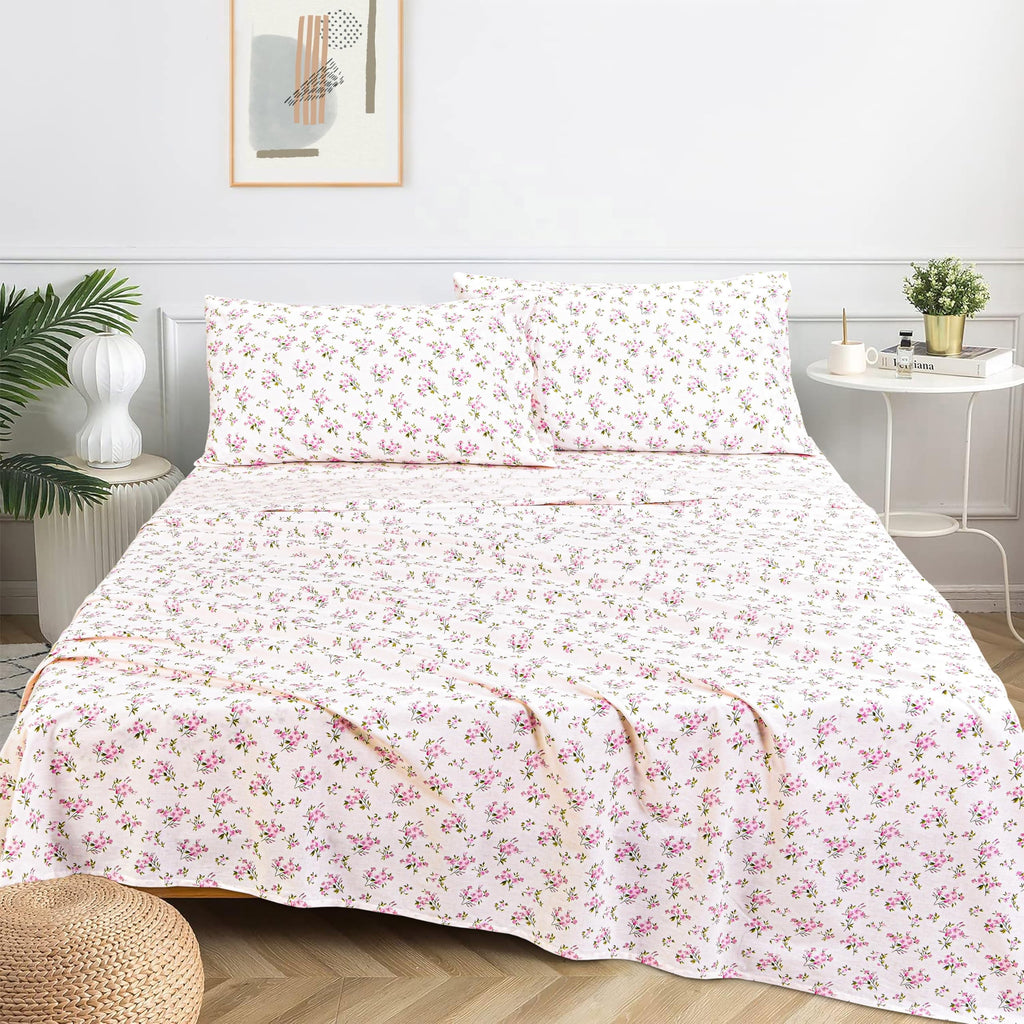 Breathable Luxury 100% Cotton Full Size Bed Sheets Set with Deep Pockets, Cozy Percale sheets with Elastic Fitted Sheet Set Ultra Soft ... - Luxury Bed Sheet Set with Deep Pockets Detail
