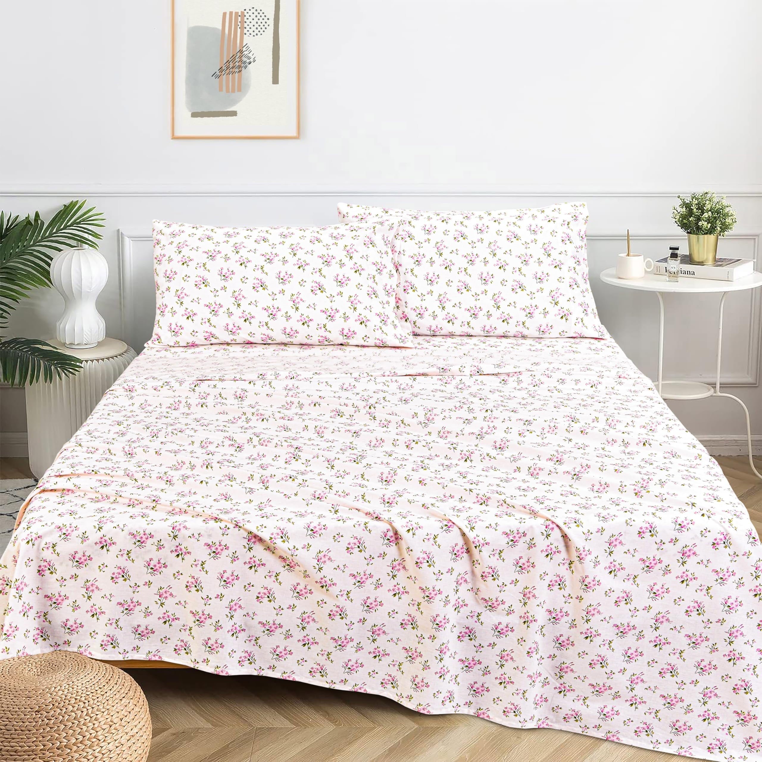 Breathable Luxury 100% Cotton Full Size Bed Sheets Set with Deep Pockets, Cozy Percale sheets with Elastic Fitted Sheet Set Ultra Soft ... - Luxury Bed Sheet Set with Deep Pockets Detail