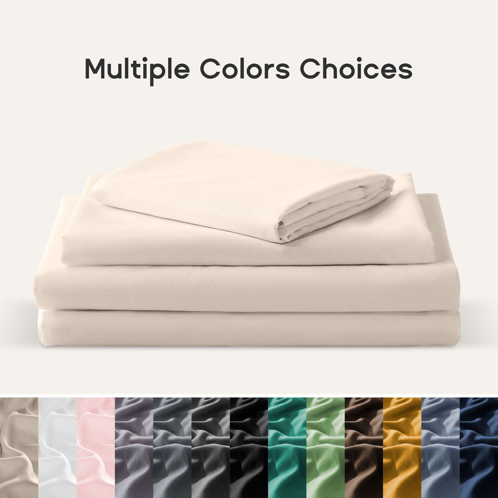 Breathable Luxury Bed Sheet Sets,Ultra Soft Breathable Luxury 4 Piece, (Beige, Queen) - Premium Ultra-Soft Pillowcase Pair for Sleeping Detail