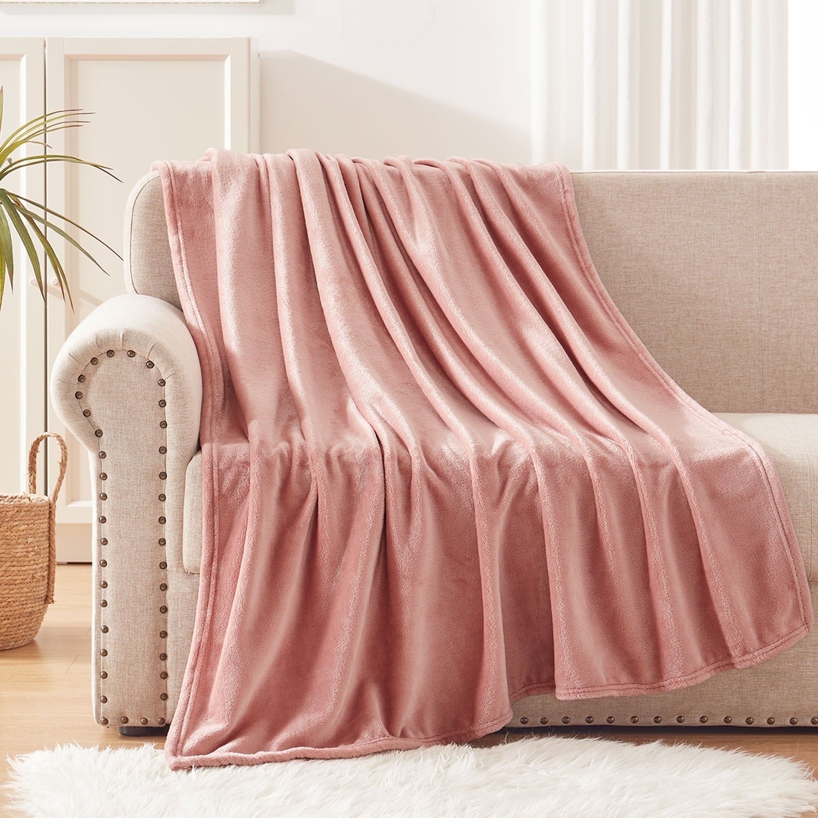Super Soft Flannel Large Flannel Fleece Velvet Plush Throw Blanket - 50" x 70" (Pink) - Cozy Fleece Throw Blanket for Couch & Bed Detail