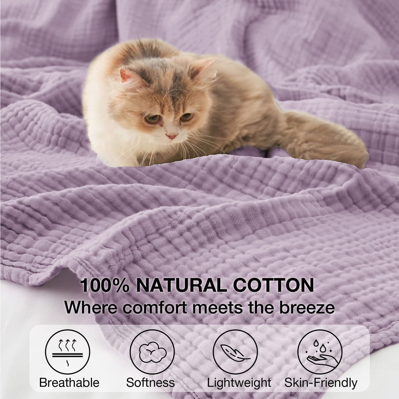 Decorative Knitted 100% Cotton Muslin Blanket Large 50" x 70", 6 Layers Lightweight and Breathable Throw Blankets for Couch, Soft Coolin... - Cozy Fleece Throw Blanket for Couch & Bed Detail