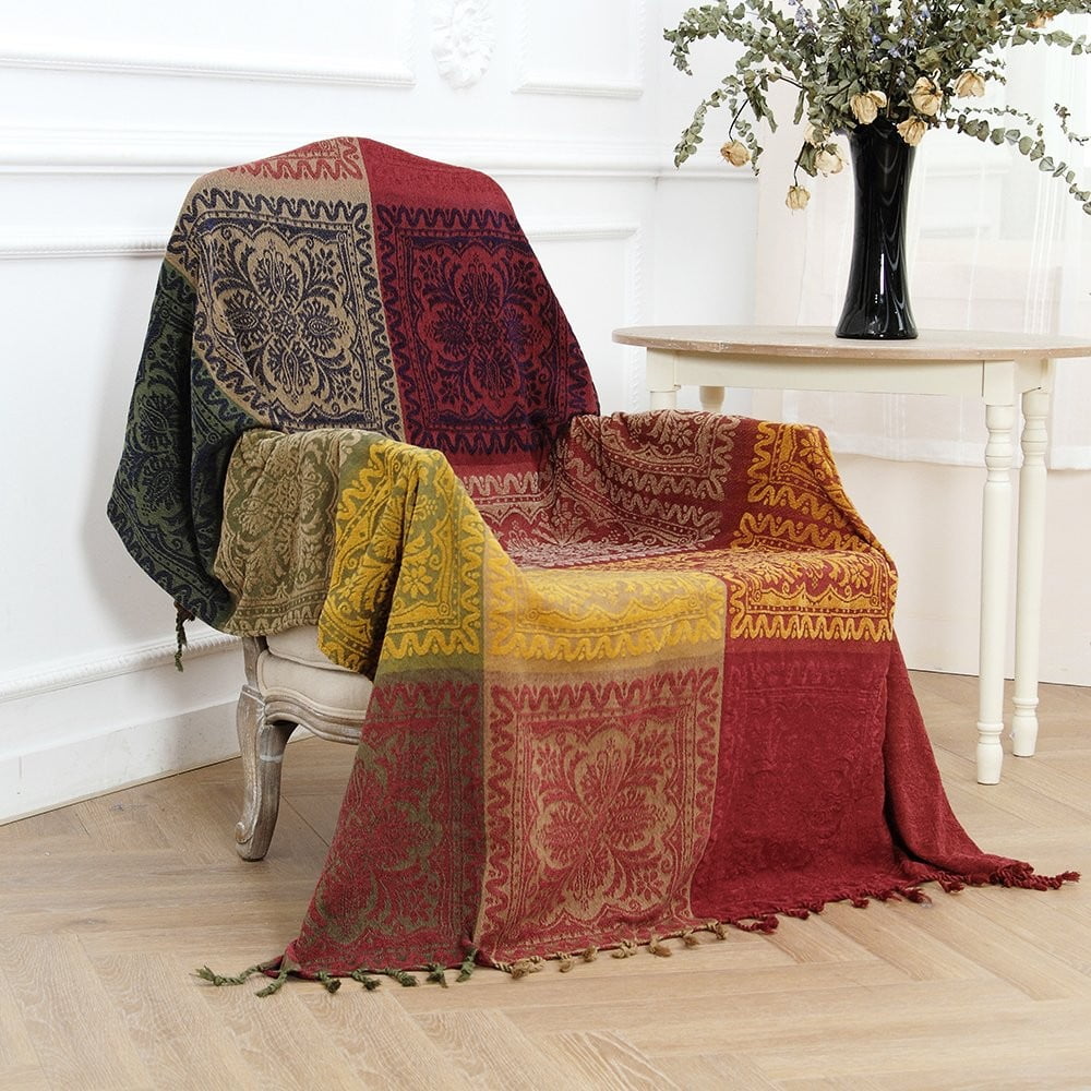 Super Soft Flannel 75x60 Inch Machine Wash Boho Tribal Throws Blankets Colorful Bohemian Hippie Chenille Throw Covers Couch Furniture So... - Cozy Fleece Throw Blanket for Couch & Bed Detail