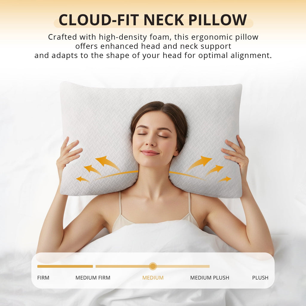 Decorative Plump 2 Pack Bed Pillow, Shredded Gel Memory Foam Pillow, Standard Queen, Medium, Made in USA - Hotel Quality Plush Sleeping Pillows Detail