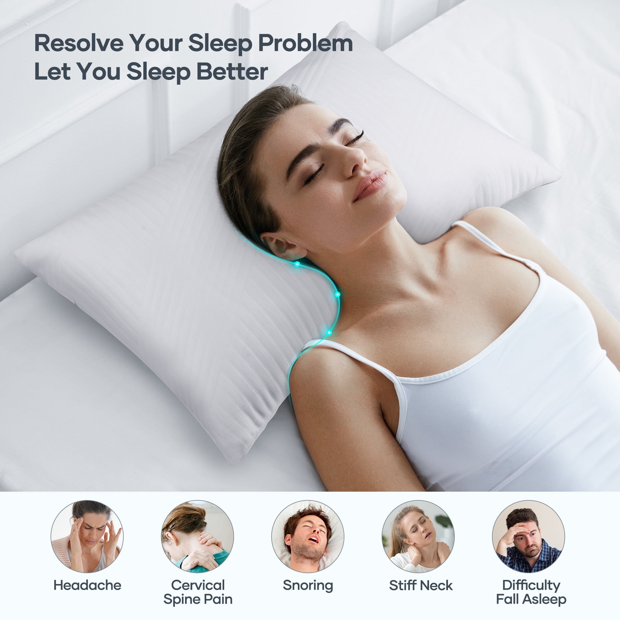 Hotel Collection Shredded Memory Foam Pillow 2 Pack Pillow for Bed, Side, Back and Stomach Sleepers, CertiPUR-US Certified 28"x20" - Decorative Throw Pillow Cushion for Sofa & Bed Detail