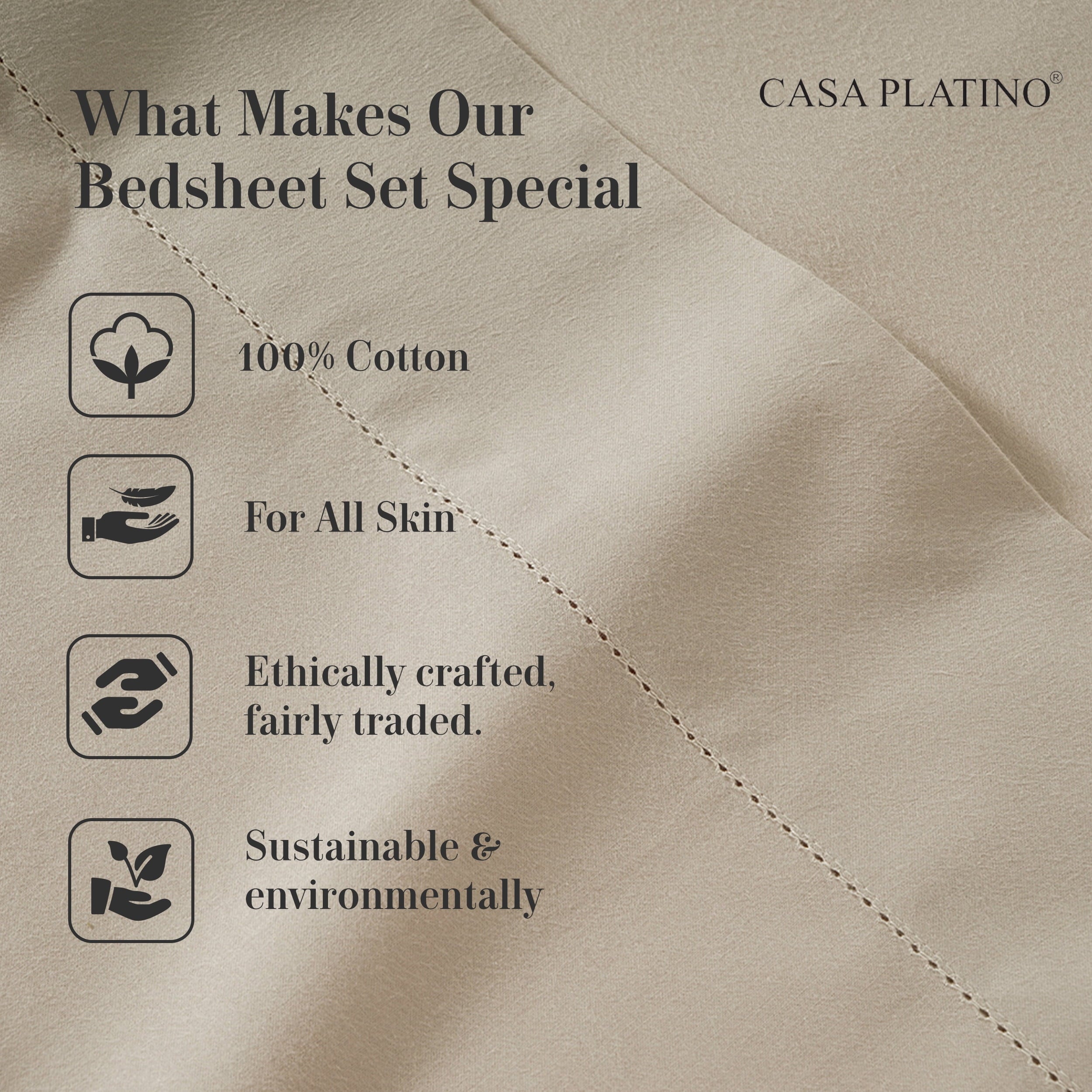 Ultra-Soft 100% Cotton Sheets Set – 4 Piece Cal King Bed Sheet, Soft & Comfy All Season Breathable Percale Weave, 15” Snug Fit D... - Breathable Egyptian Cotton Flat & Fitted Sheets Detail