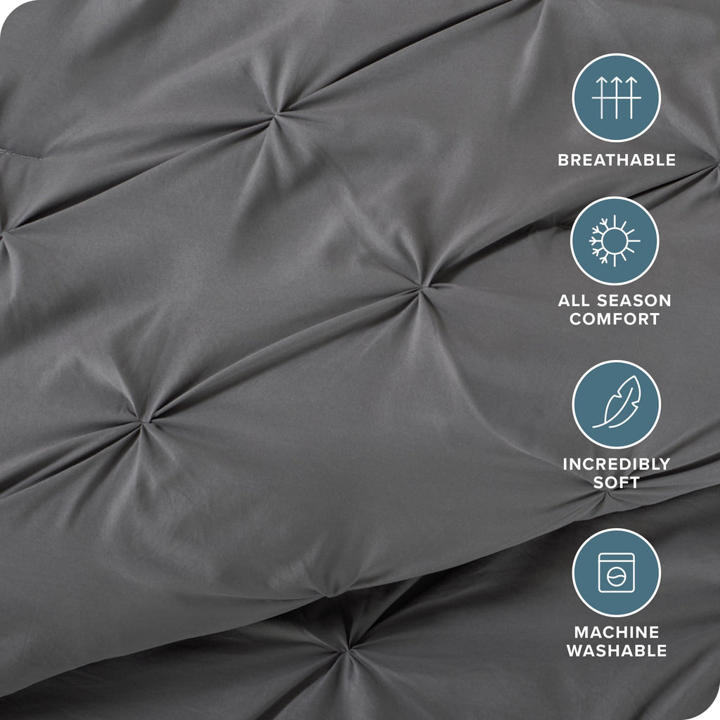 Hypoallergenic Cloud Pintuck Down Alternative Comforter Set - 3-Pieces - All Seasons - King, Grey - Cloud-Like Soft Lightweight Bed Comforter Detail