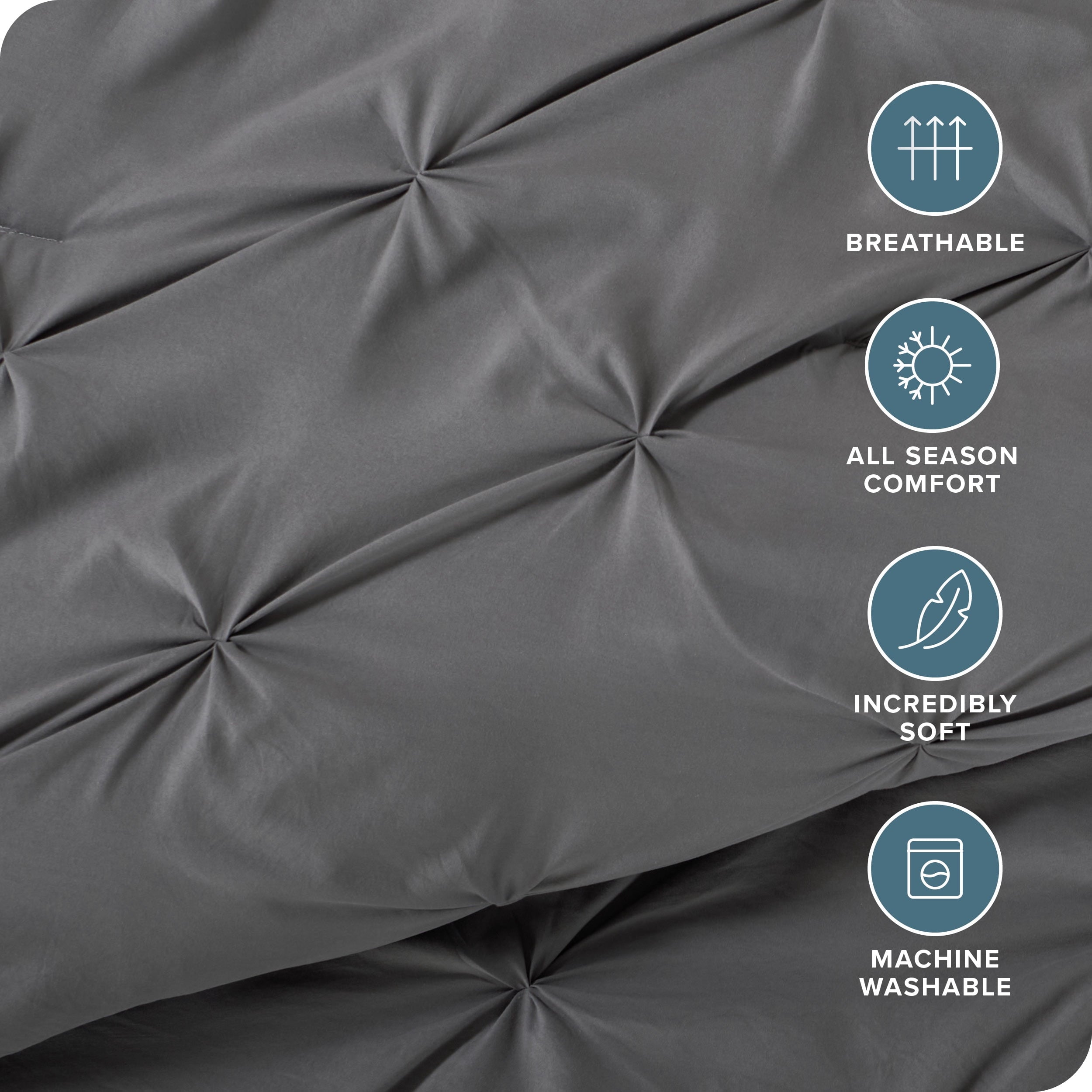 Hypoallergenic Cloud Pintuck Down Alternative Comforter Set - 3-Pieces - All Seasons - King, Grey - Cloud-Like Soft Lightweight Bed Comforter Detail