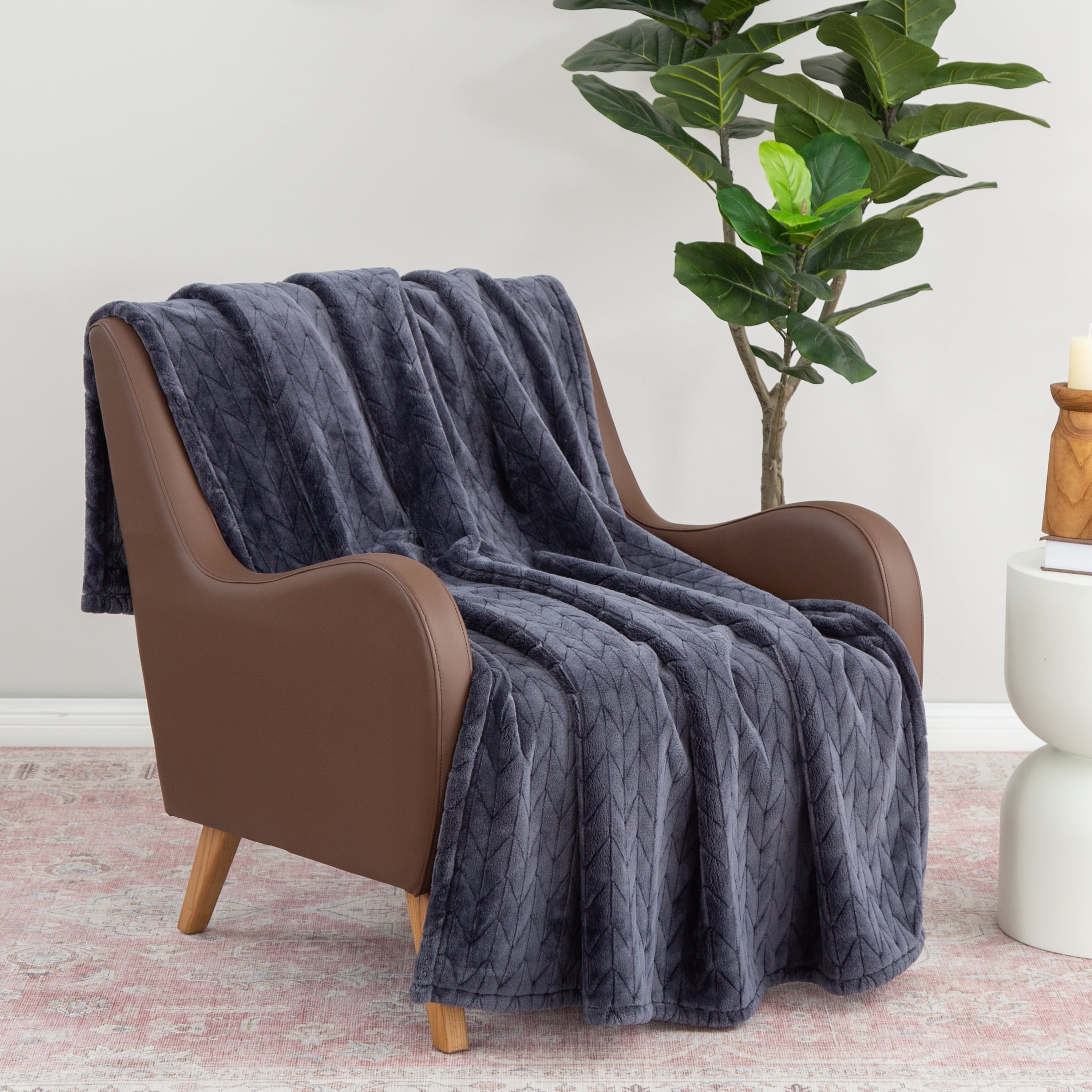 Super Soft Flannel Textured Velvet Plush Soft Fleece Throw Blanket, Oversized, Greystone - Cozy Fleece Throw Blanket for Couch & Bed Detail
