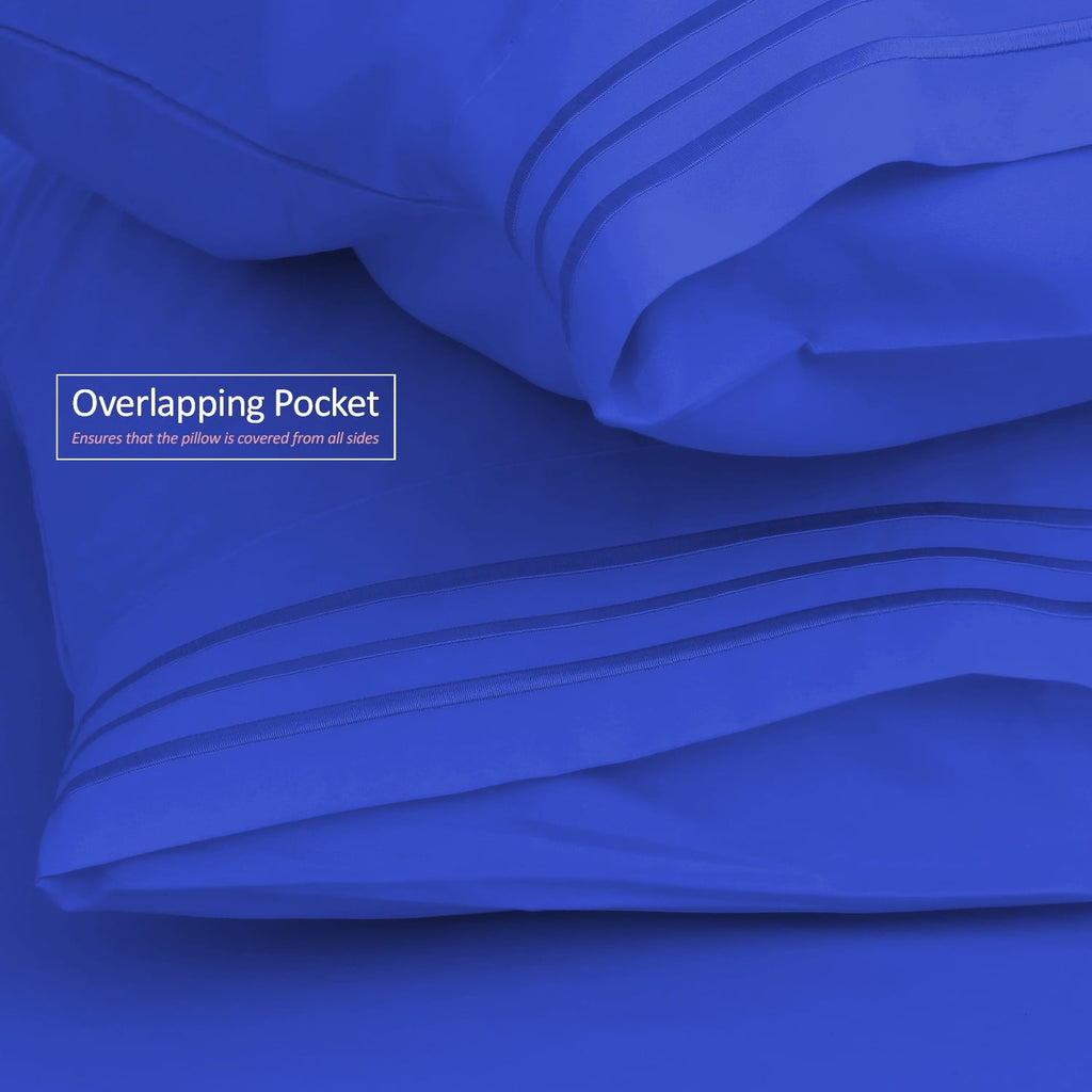 Breathable Luxury Premier 1800 Microfiber Collection 3-Line Bed Sheet Set, Full Size, Royal Blue - Cooling Hotel Quality Bedding Sheets and Pillowcases Detail