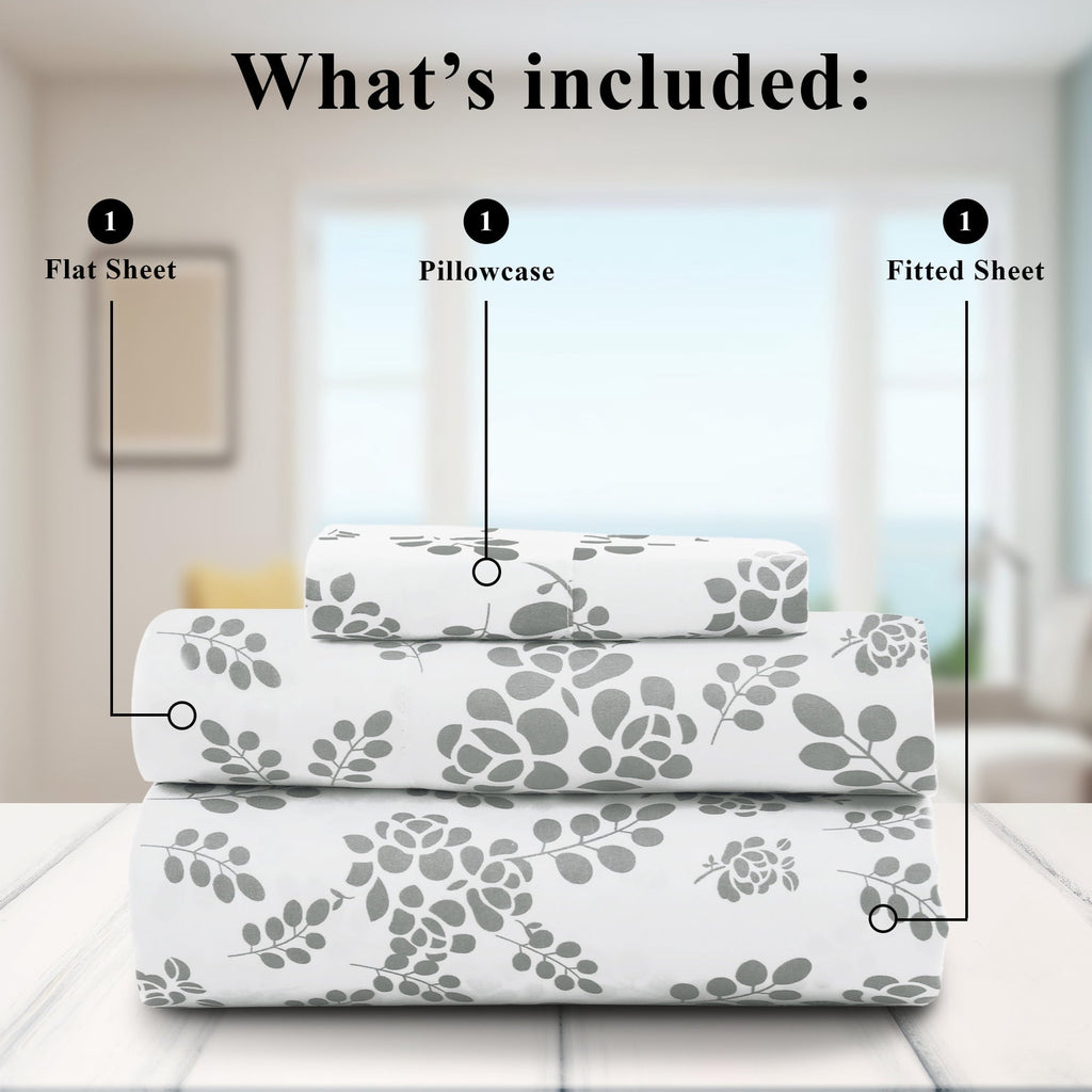 Ultra-Soft Lux Decor Twin Microfiber Bed Sheets - 3 Piece Floral Sheet Set, Soft Breathable Bedding, Wrinlkle Resistant, OEKO-TE... - Luxury Bed Sheet Set with Deep Pockets Detail